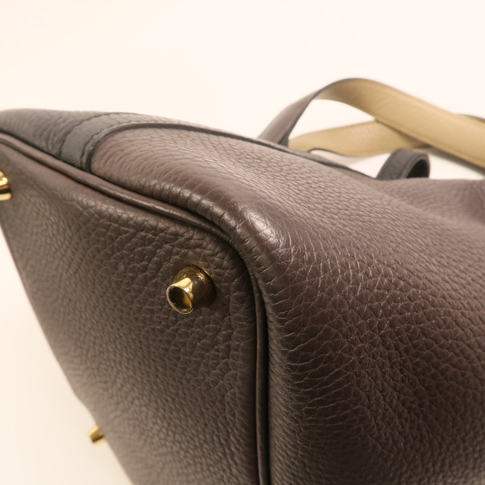 HERMES Clemence皮革Picotin PM金扣手挽袋Noir/Ebene