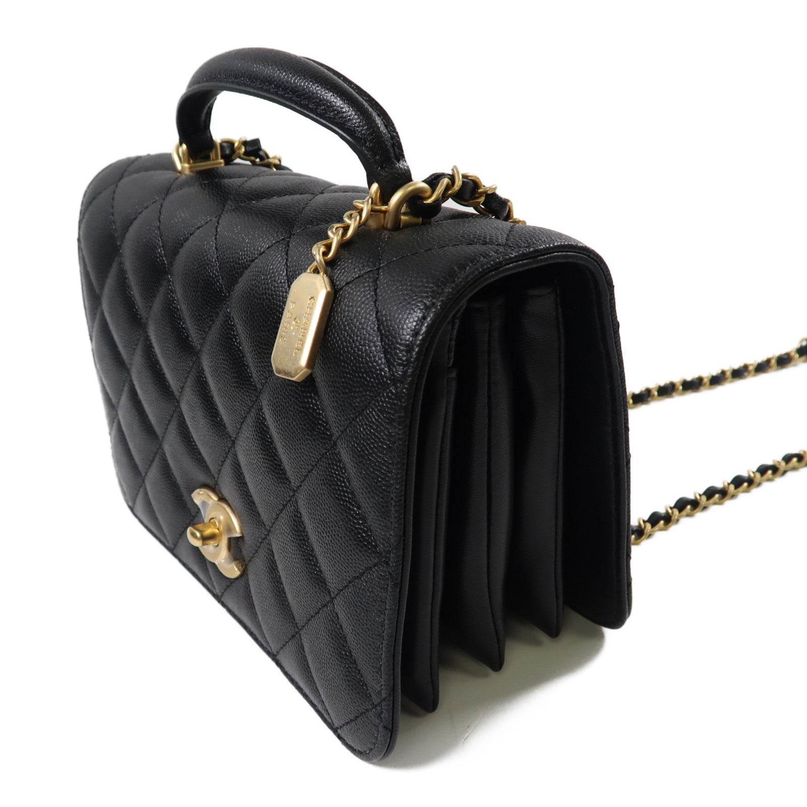CHANEL 【激減優惠】牛皮皮革Chain Shoulder金扣肩背袋黑色