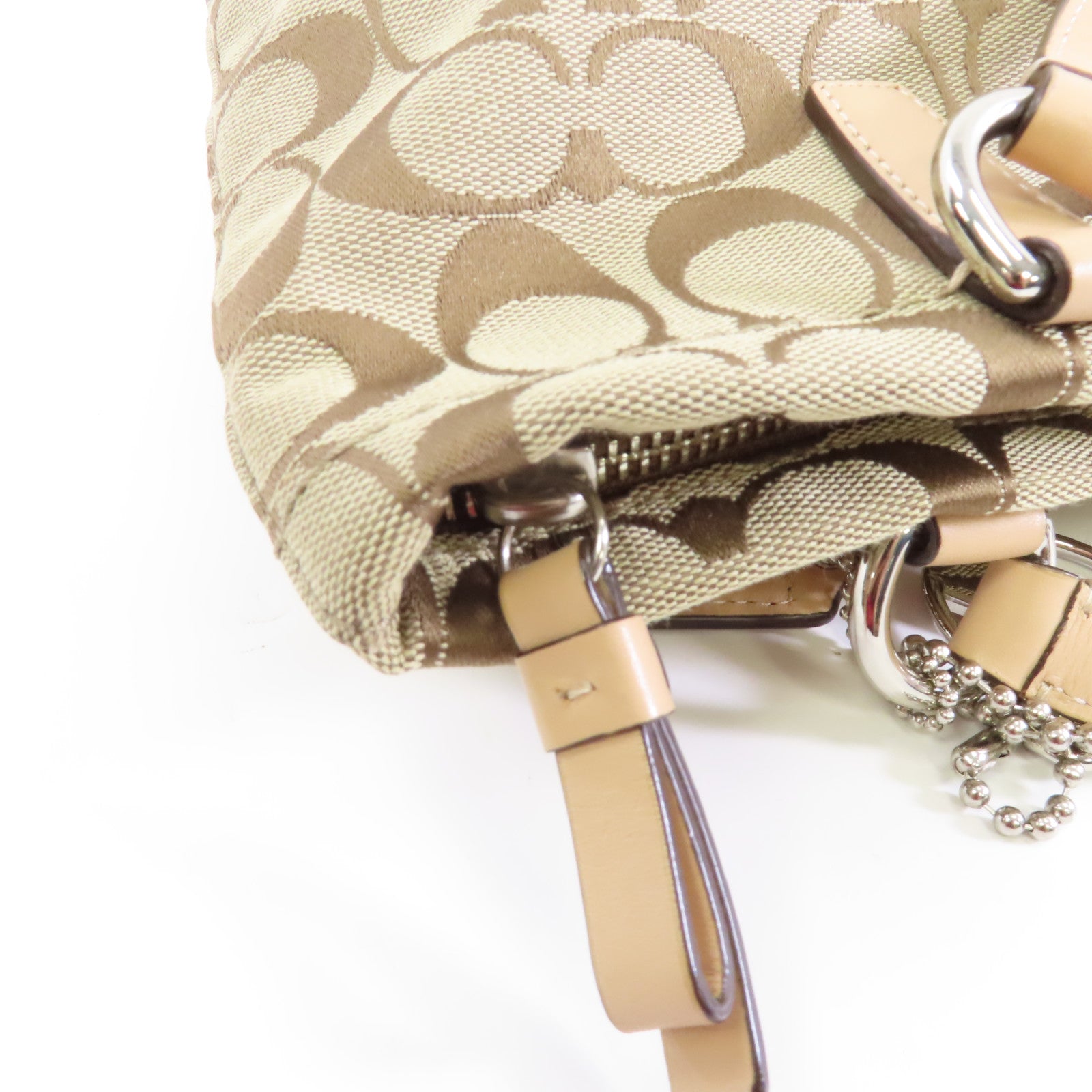 COACH 【激減優惠】帆布Tote Bag銀扣手挽袋啡色/粉紅色