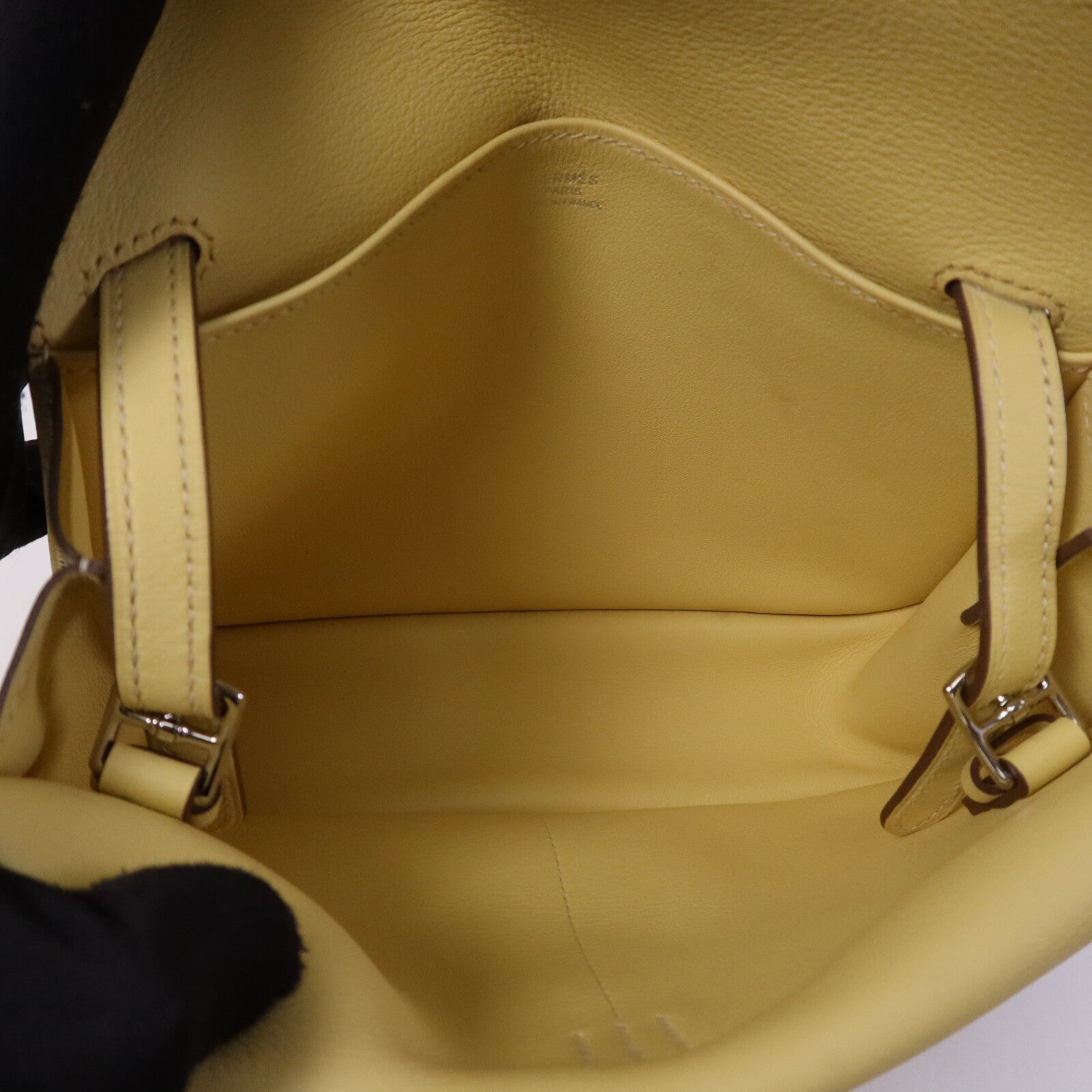 HERMES Swift皮革Mini Halzan銀扣手挽肩背兩用袋Jaune Poussin