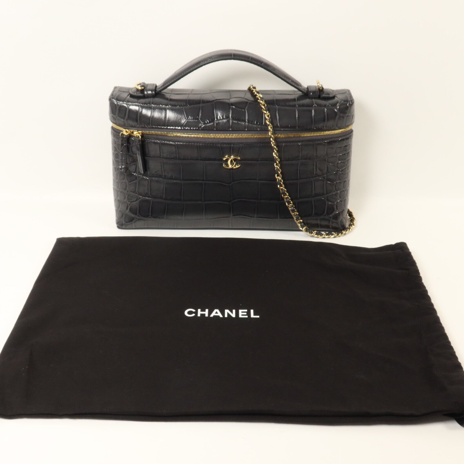 CHANEL 牛皮皮革Vanity Case鏈帶手挽肩背兩用袋