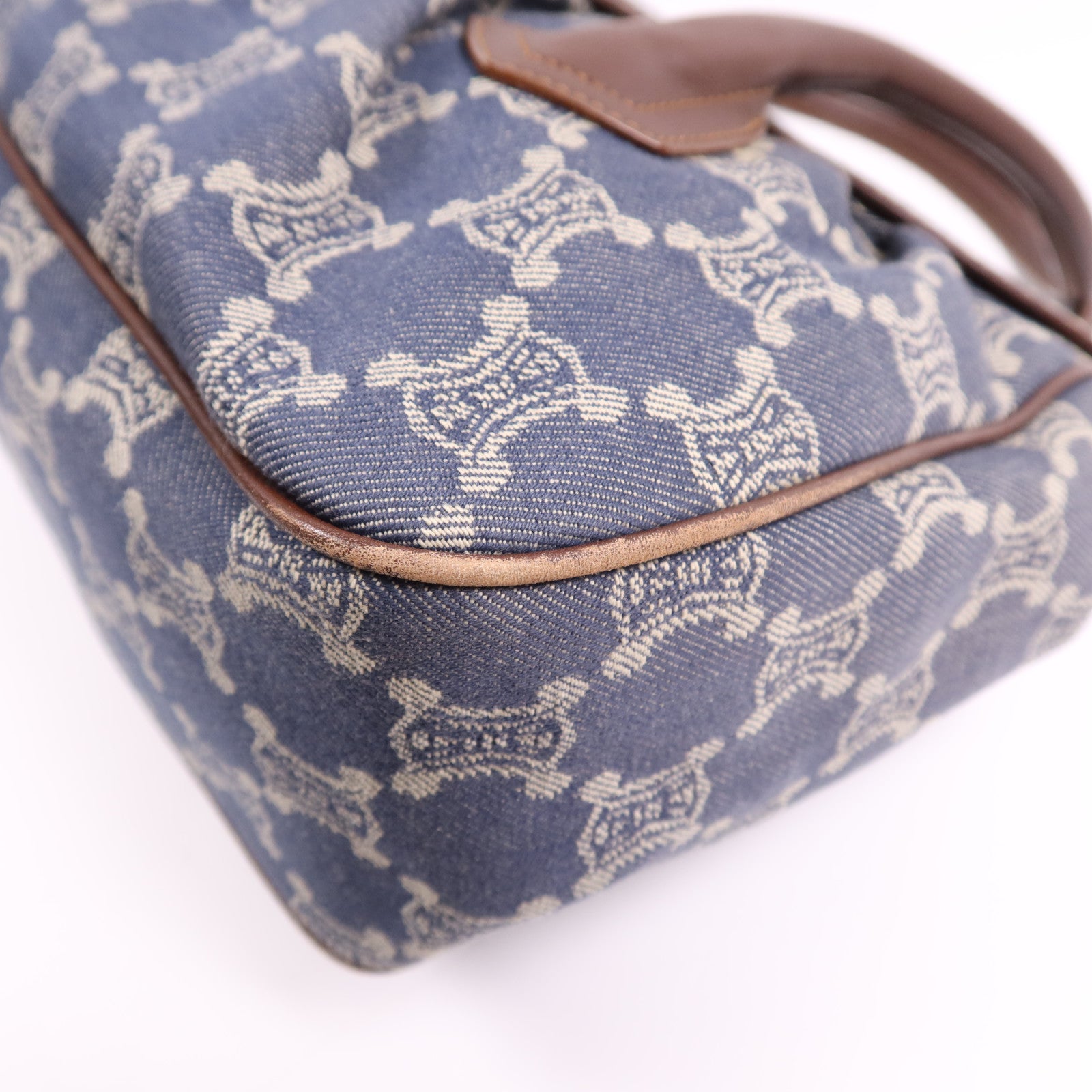 CELINE 牛仔布/皮革Macadam Hand Bag金扣手挽袋