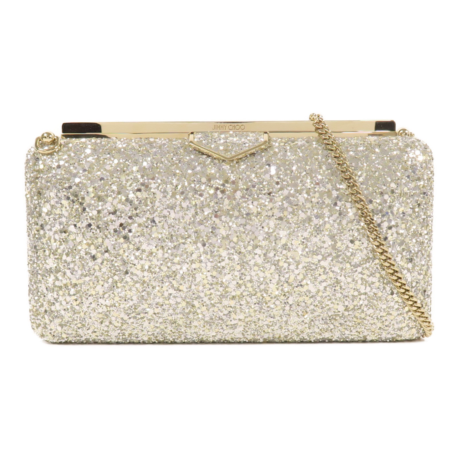 JIMMY CHOO 珠片Ellipse金扣鏈帶肩背袋