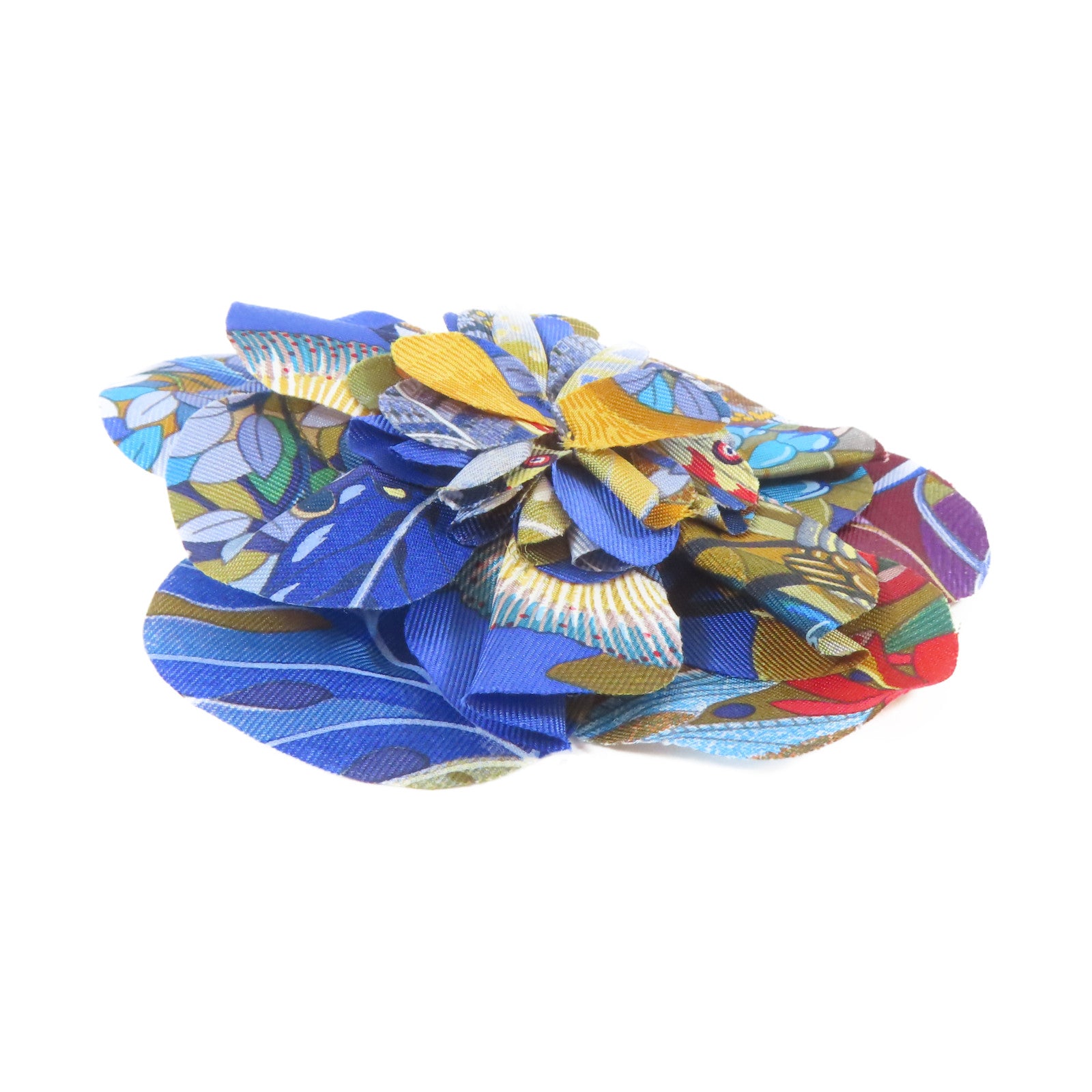 HERMES 絲質ACCESSOIRES FLEUR EN TWILL銀扣髮夾藍色