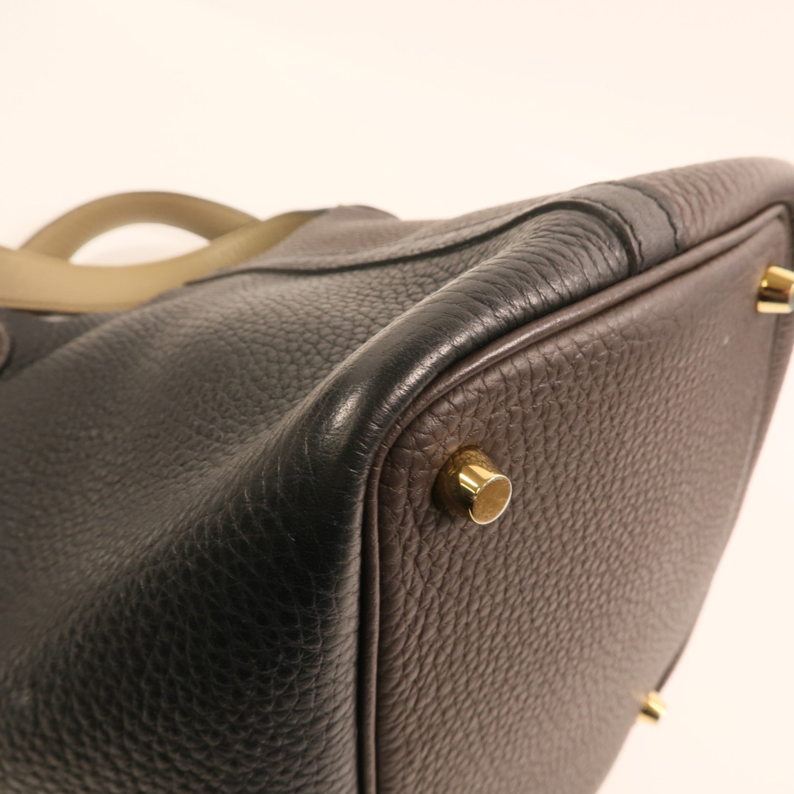 HERMES Clemence皮革Picotin PM金扣手挽袋Noir/Ebene