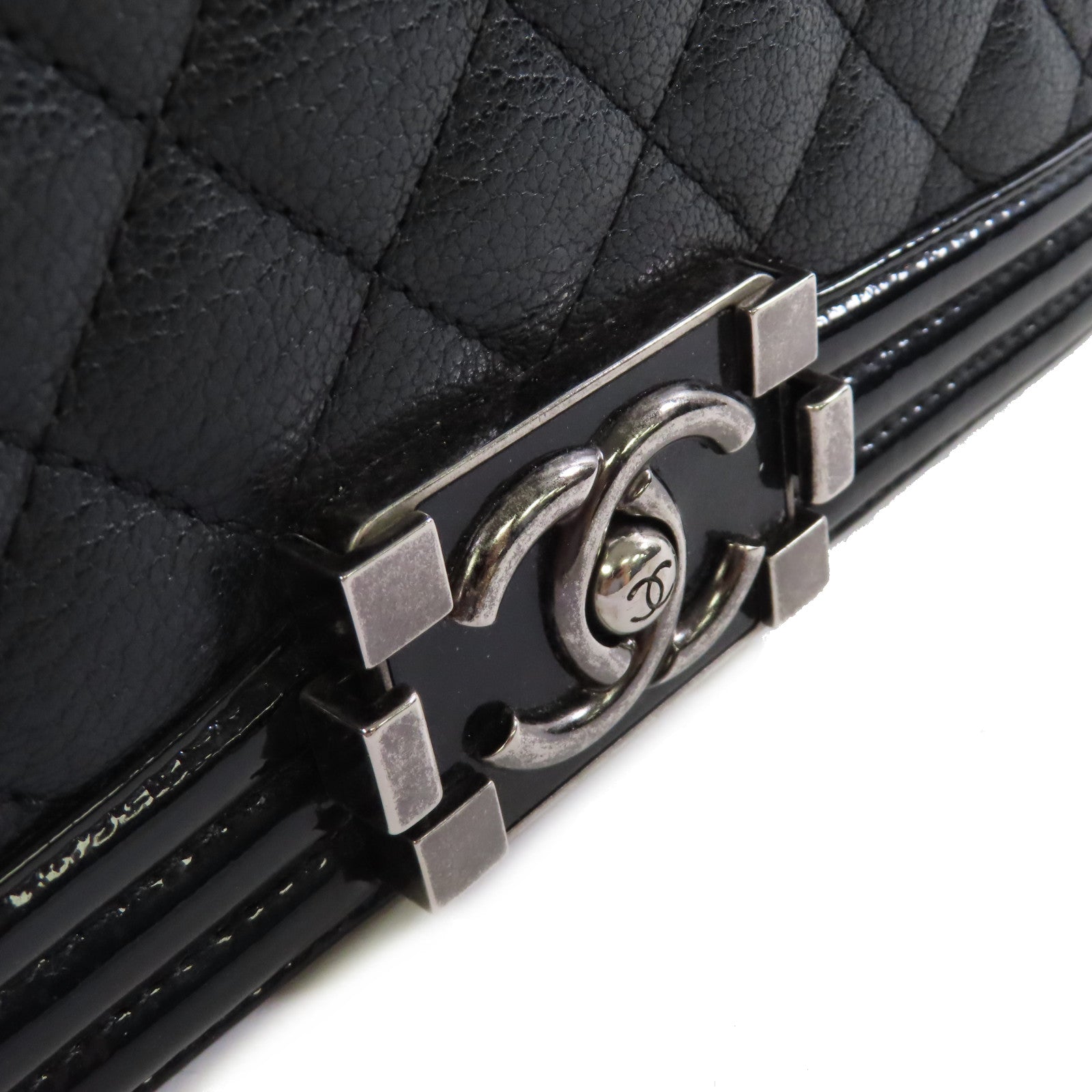 CHANEL 【激減優惠】菱格牛皮皮革Boy Chanel 25 Chain Shoulder Bag銀扣鏈帶肩背袋黑色