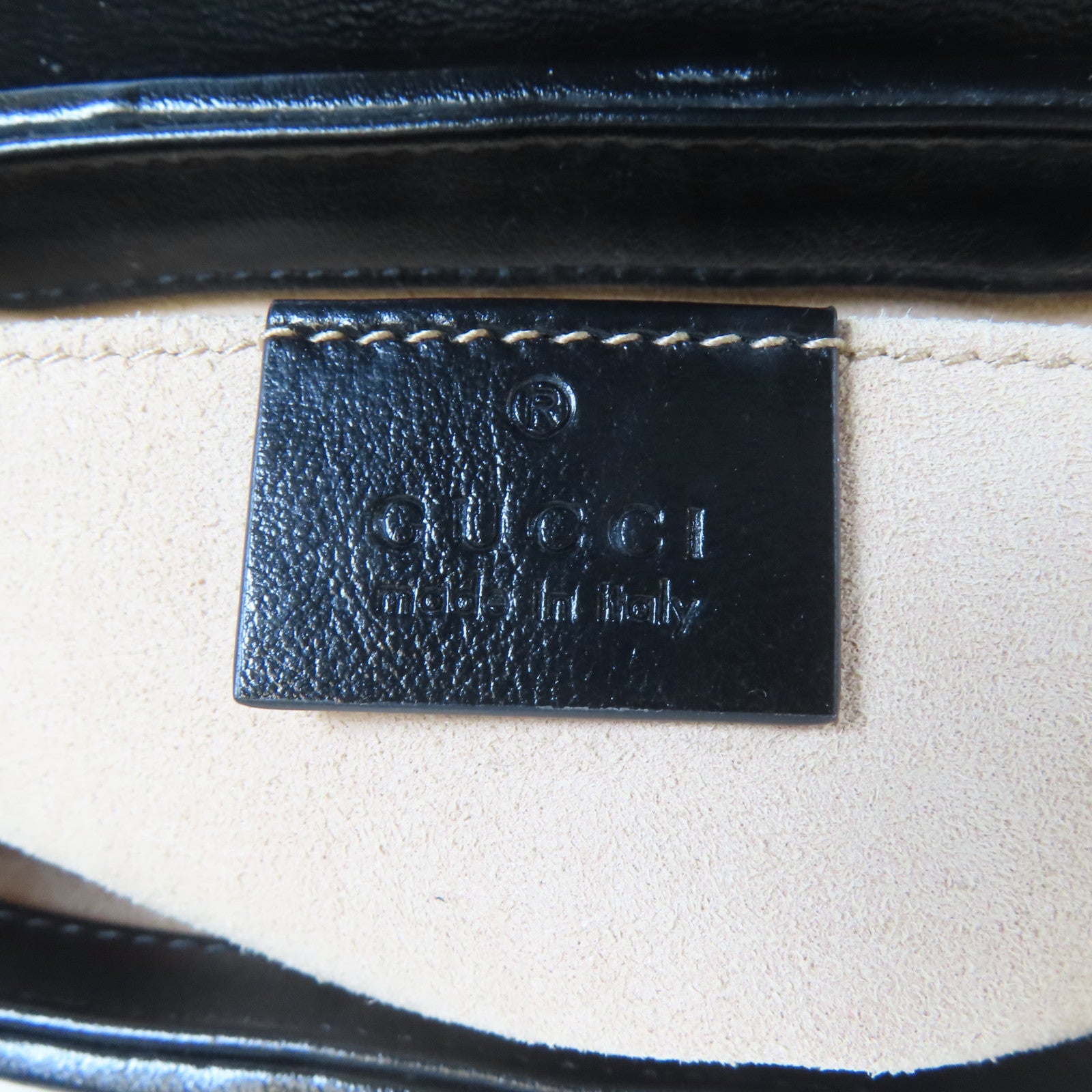 GUCCI 斜紋帆布GG Marmont金扣鏈帶肩背袋黑色/啡色