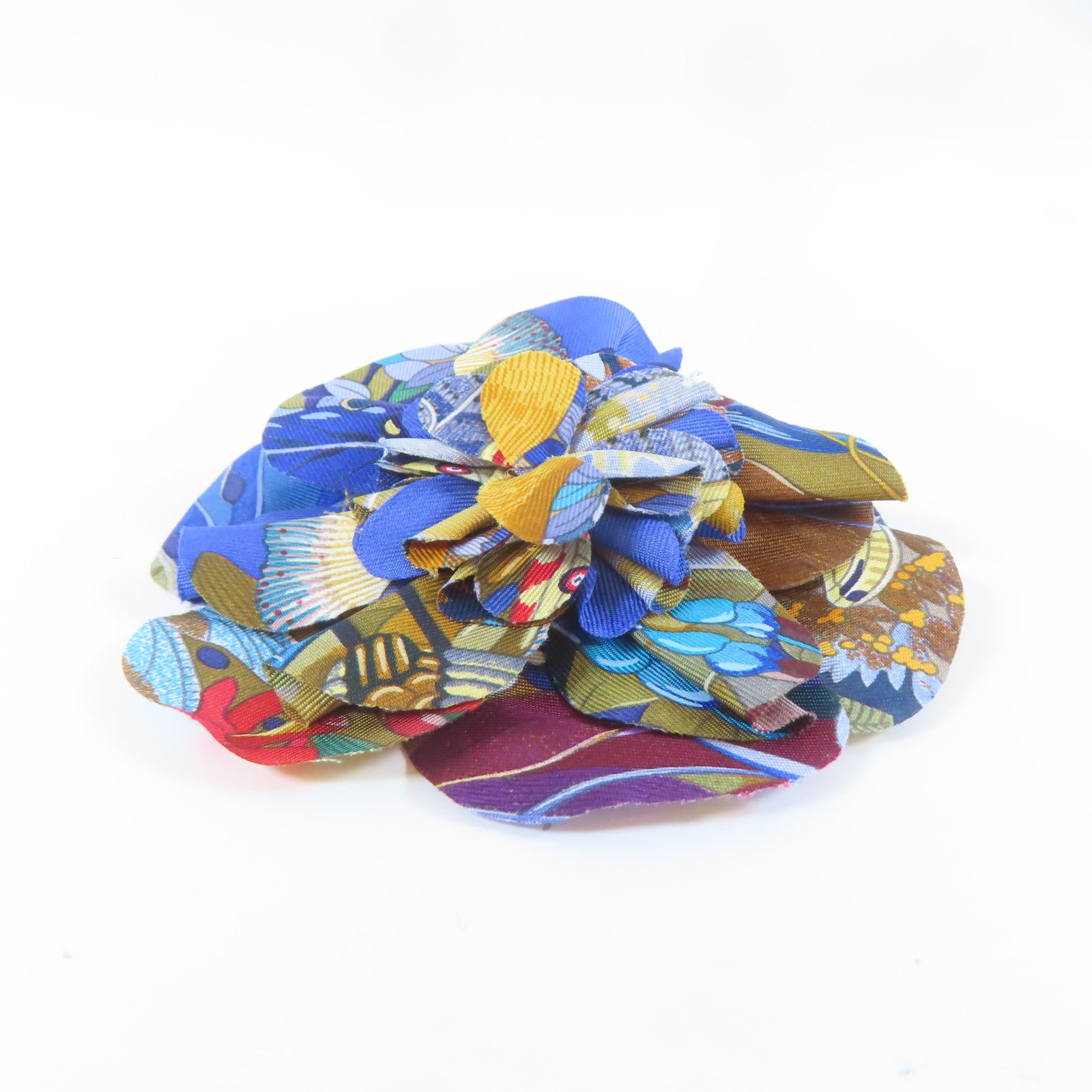 HERMES 絲質ACCESSOIRES FLEUR EN TWILL銀扣髮夾藍色