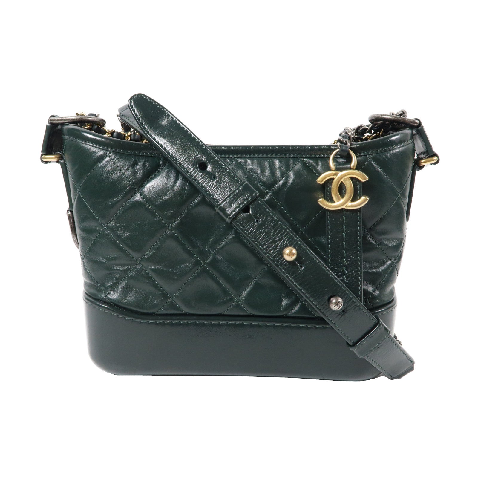 CHANEL 【激減優惠】菱格牛皮皮革Gabrielle Small金扣/銀扣鏈帶肩背袋綠色