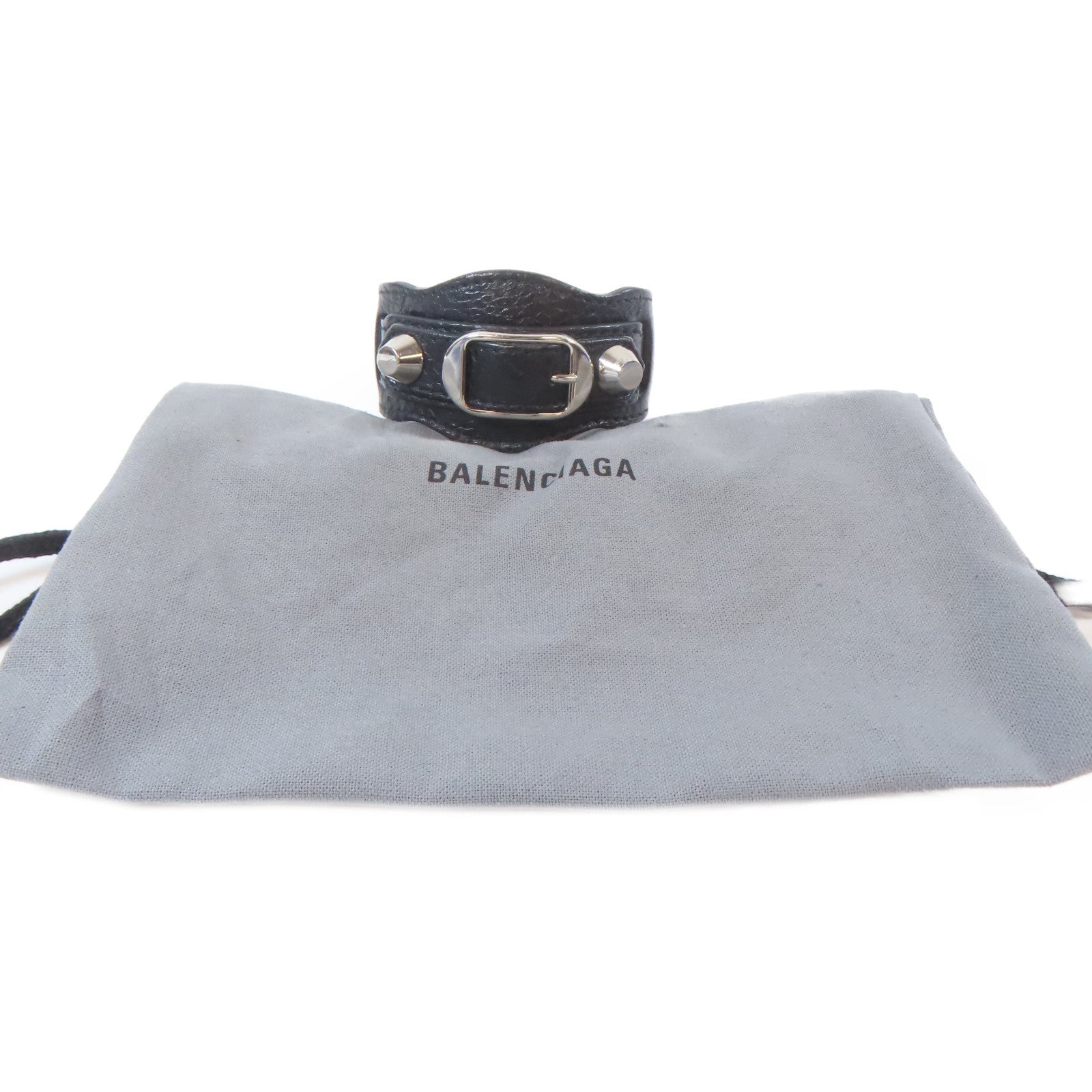 BALENCIAGA 【激減優惠】皮革/金屬Bangle手鐲黑色#17cm