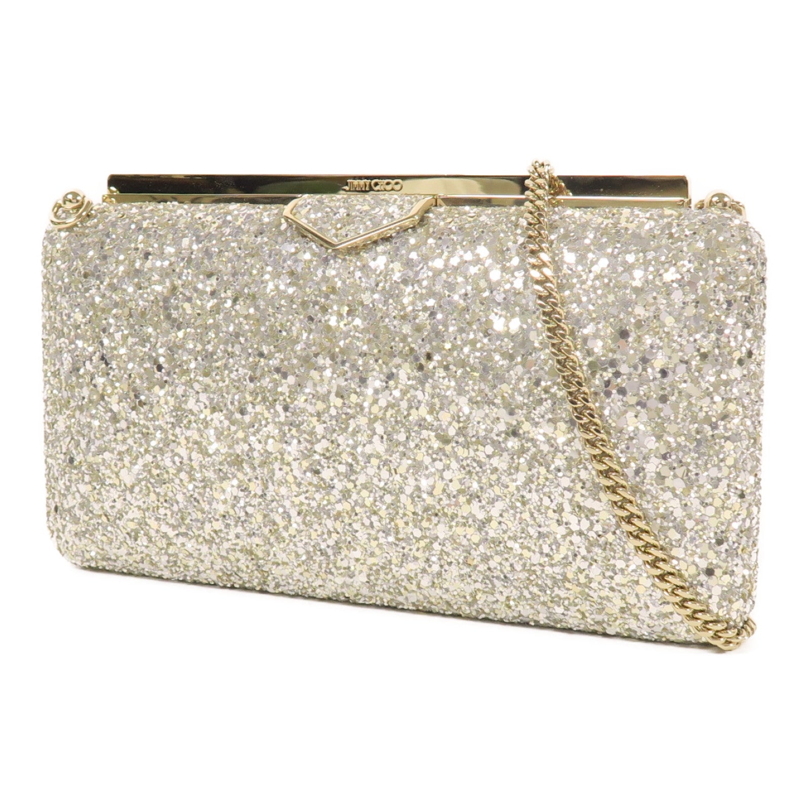JIMMY CHOO 珠片Ellipse金扣鏈帶肩背袋