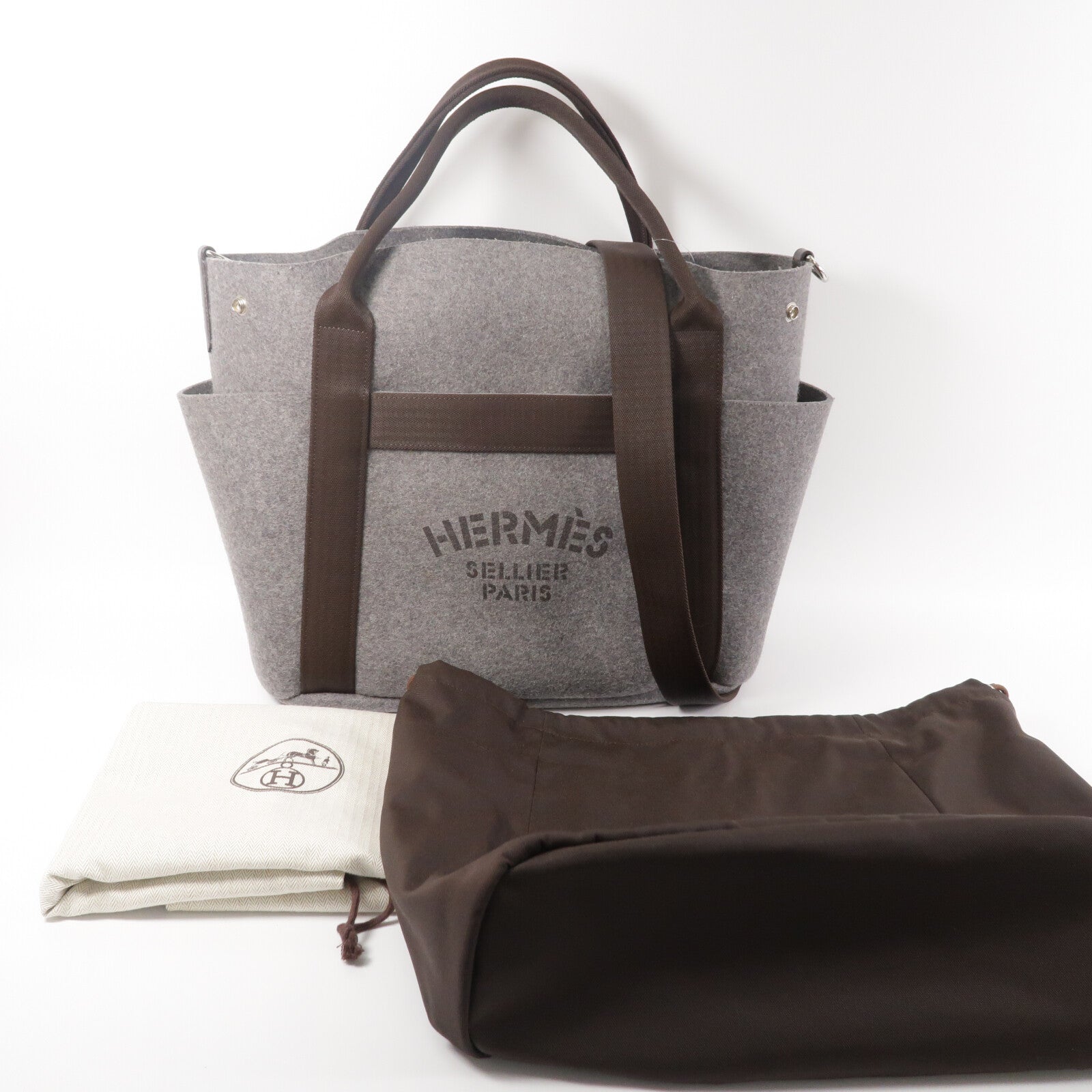 HERMES 【激減優惠】帆布/羊毛Grooming bag肩背袋