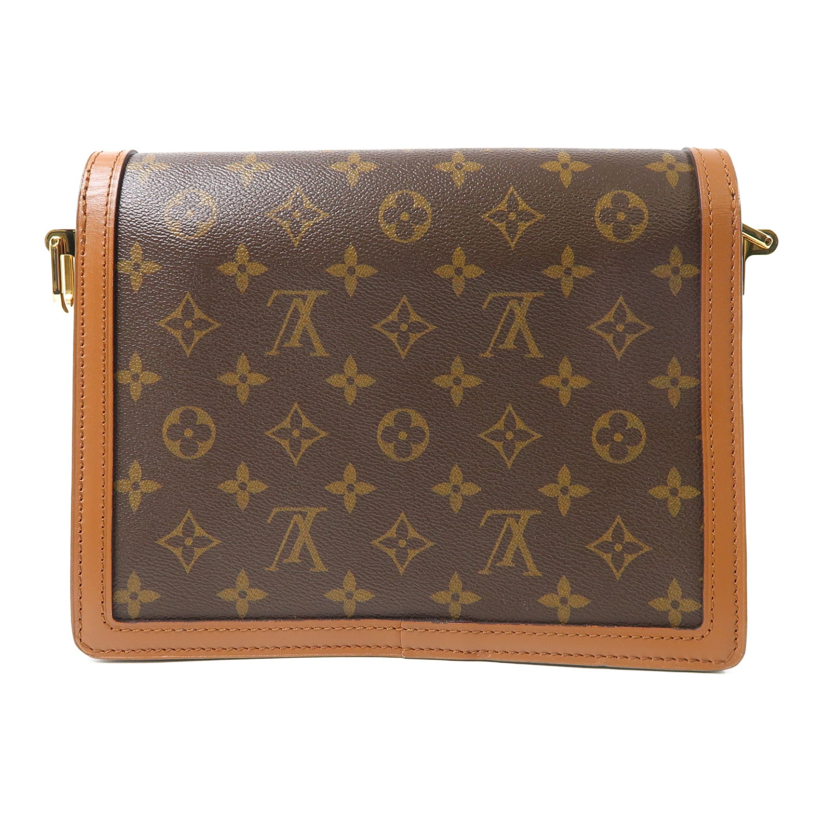 LOUIS VUITTON Monogram/Monogram Reverse Dauphine MM金扣手挽肩背兩用袋棕色