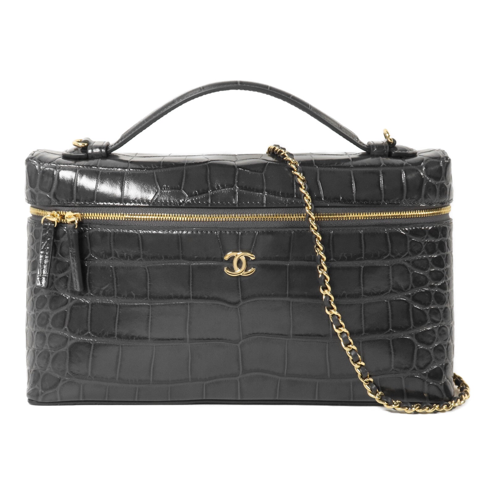CHANEL 牛皮皮革Vanity Case鏈帶手挽肩背兩用袋