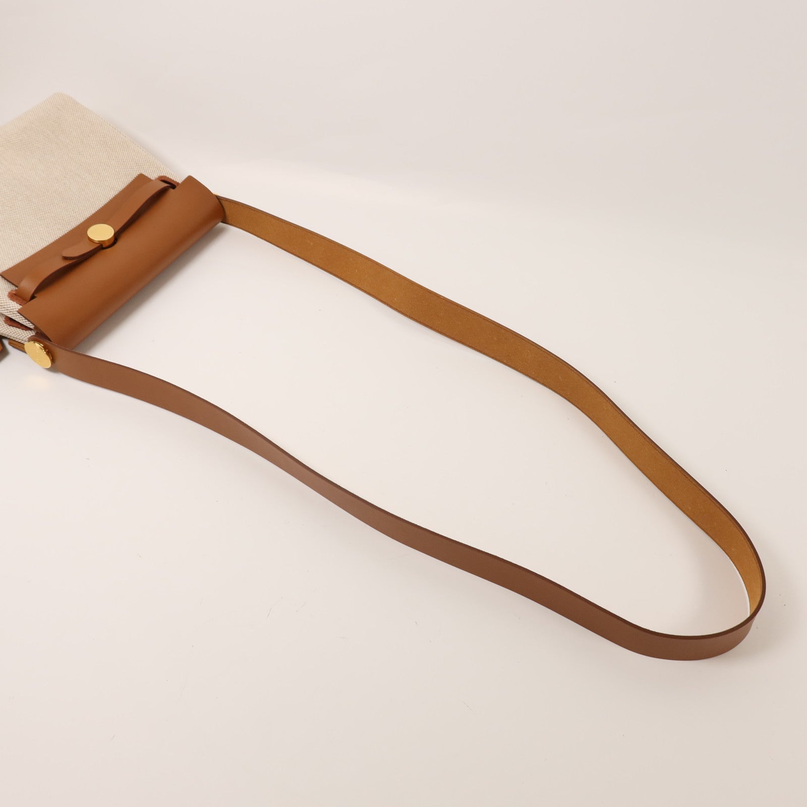 HERMES 帆布Mini Herbag金扣肩背袋Gold/Ecru