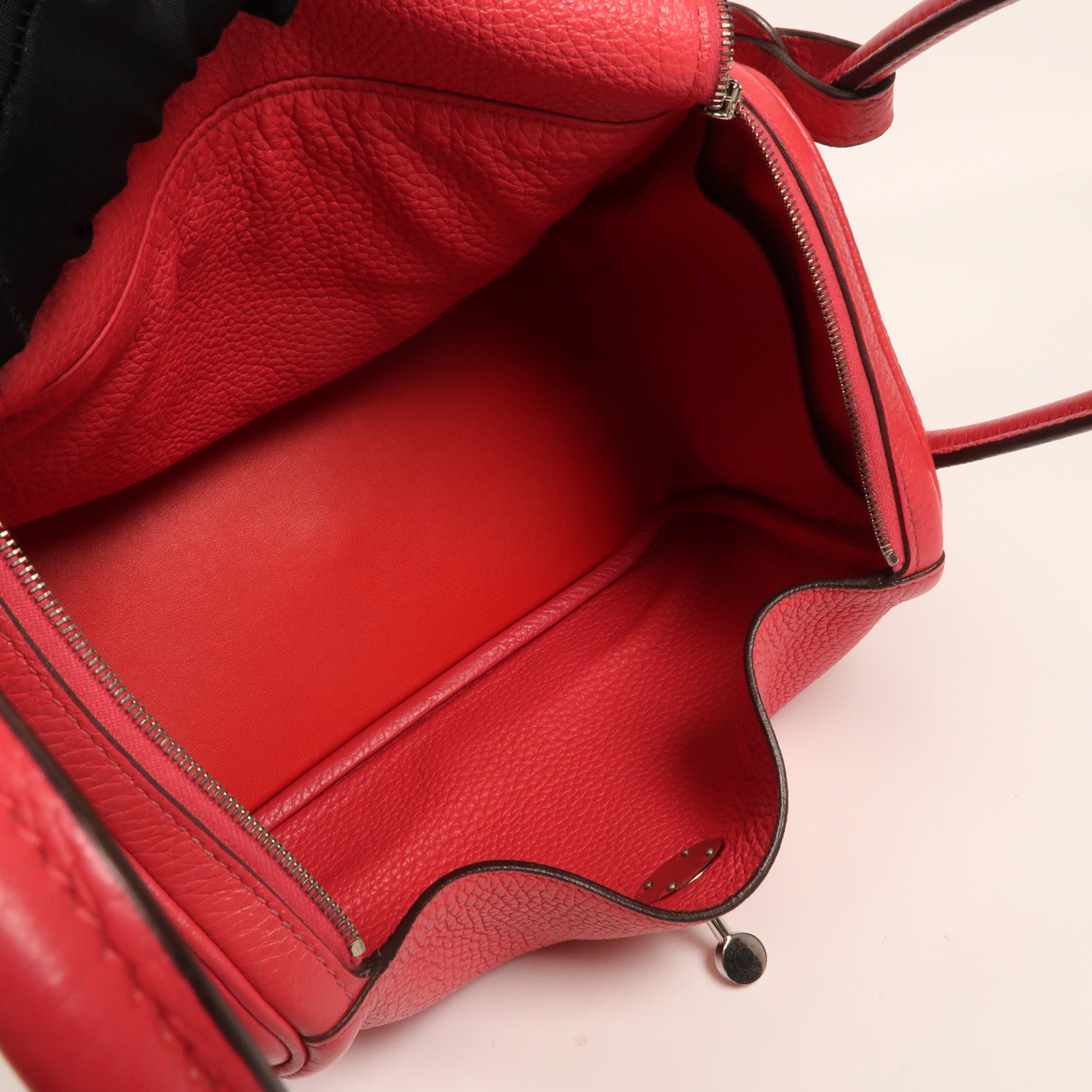 HERMES Clemence皮革Lindy 26銀扣手挽肩背兩用袋 Rose Extreme