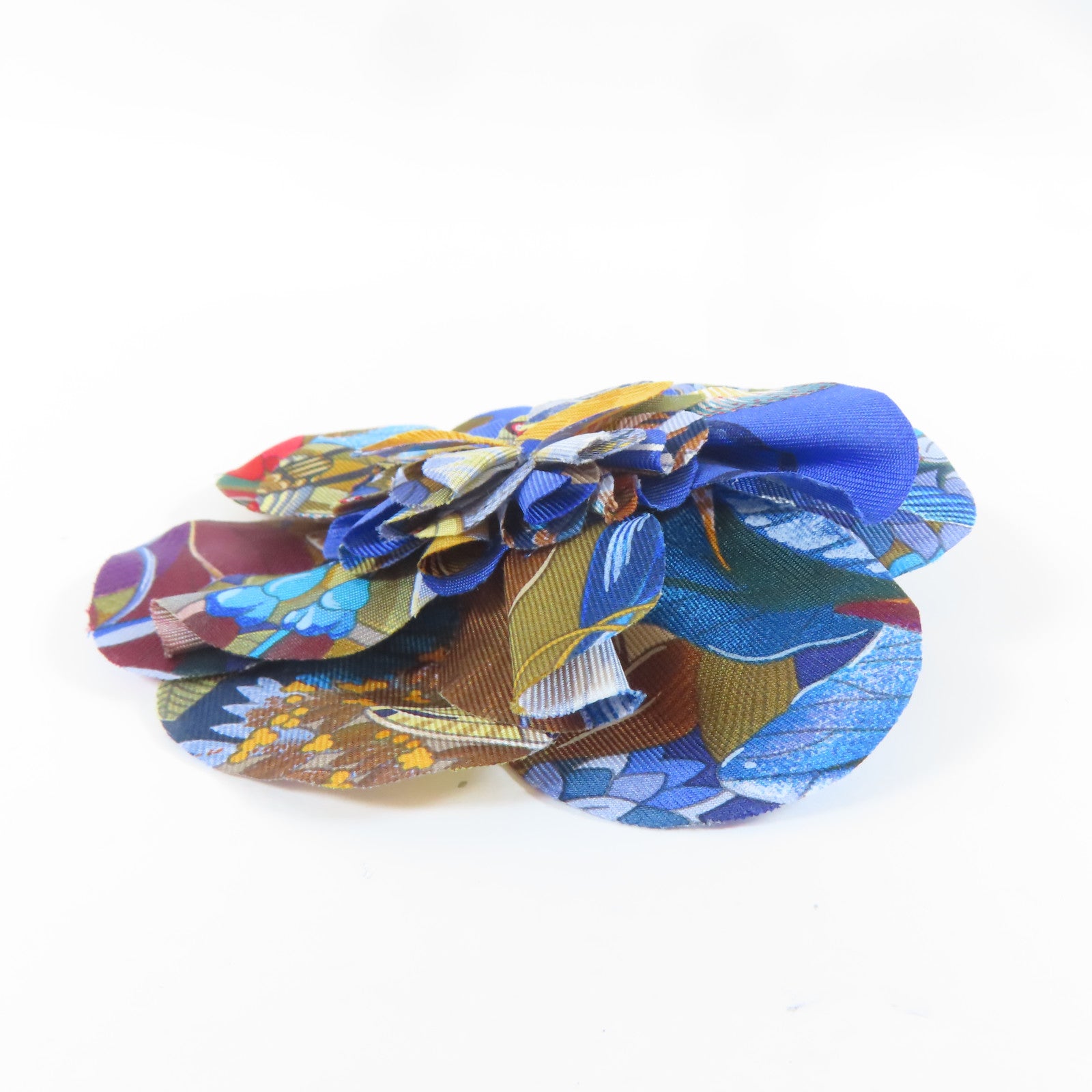 HERMES 絲質ACCESSOIRES FLEUR EN TWILL銀扣髮夾藍色