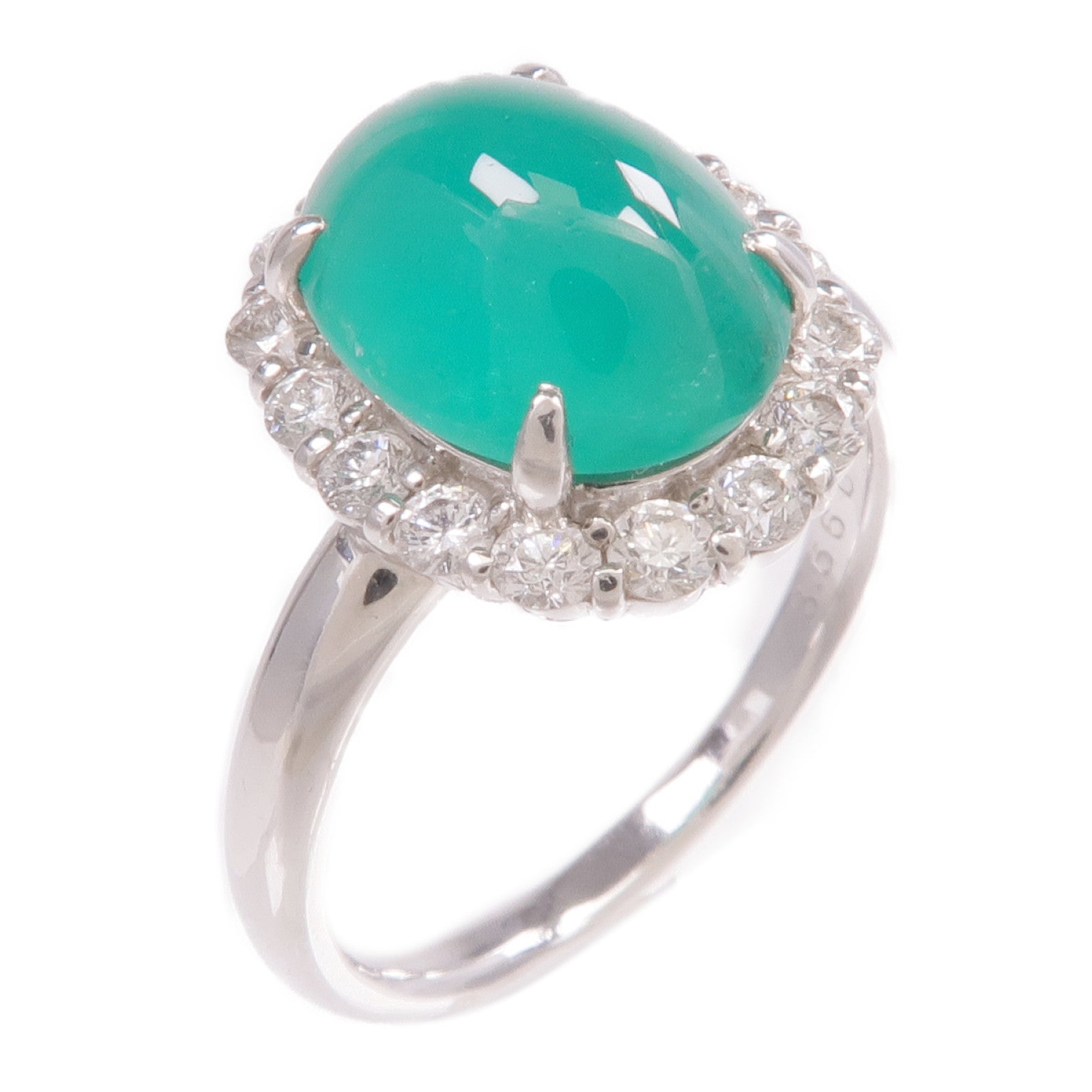 JEWELRY PT900鉑金Emerald Diamond Ring綠寶石/鑽石戒指US#7.25