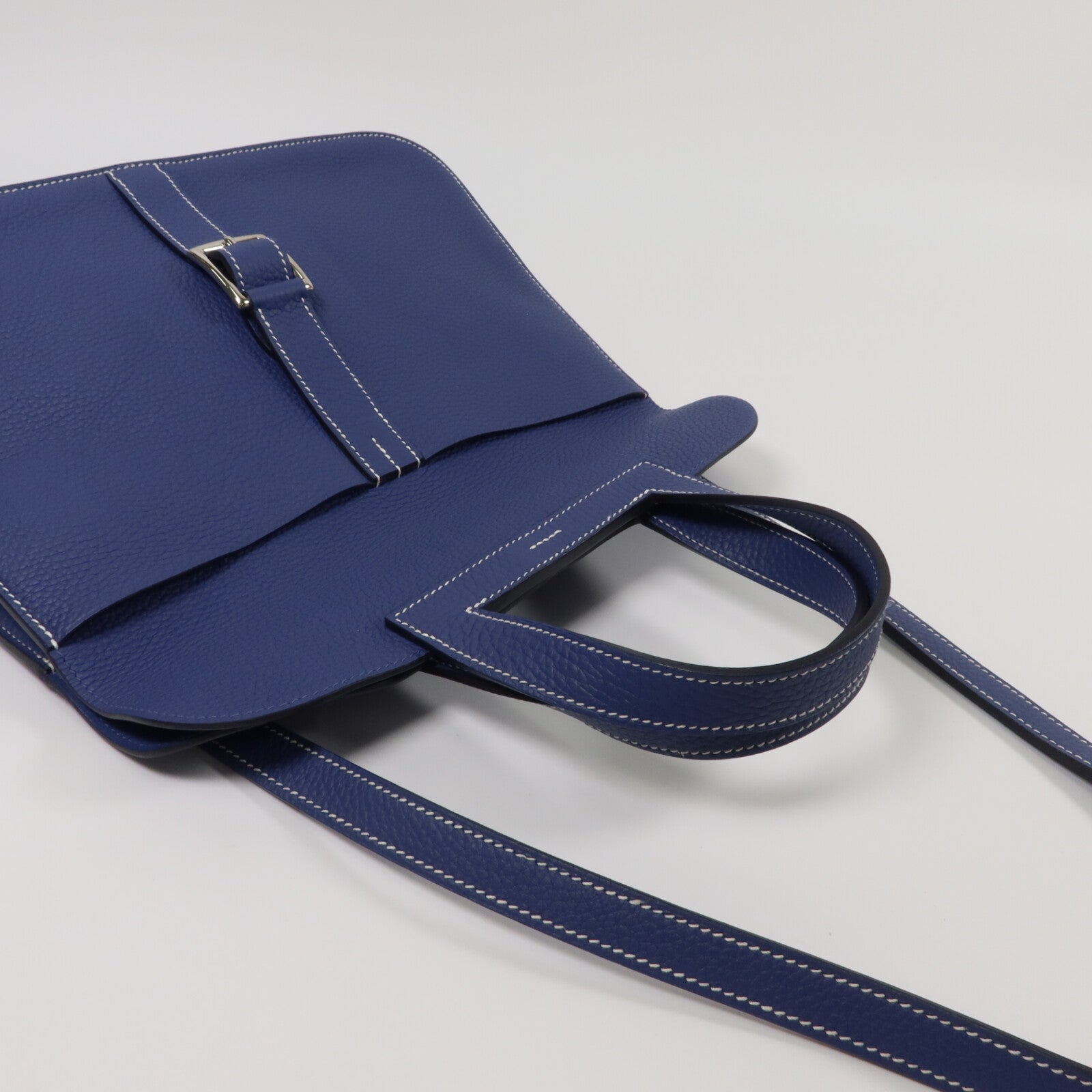 HERMES Clemence皮革Halzan 31手挽肩背兩用袋Bleu Brighton
