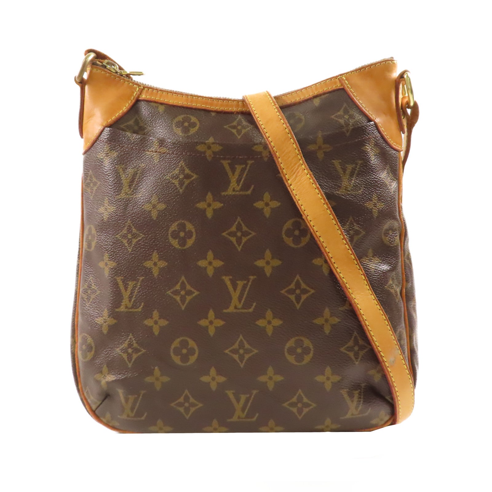LOUIS VUITTON Monogram Odeon PM金扣肩背袋棕色