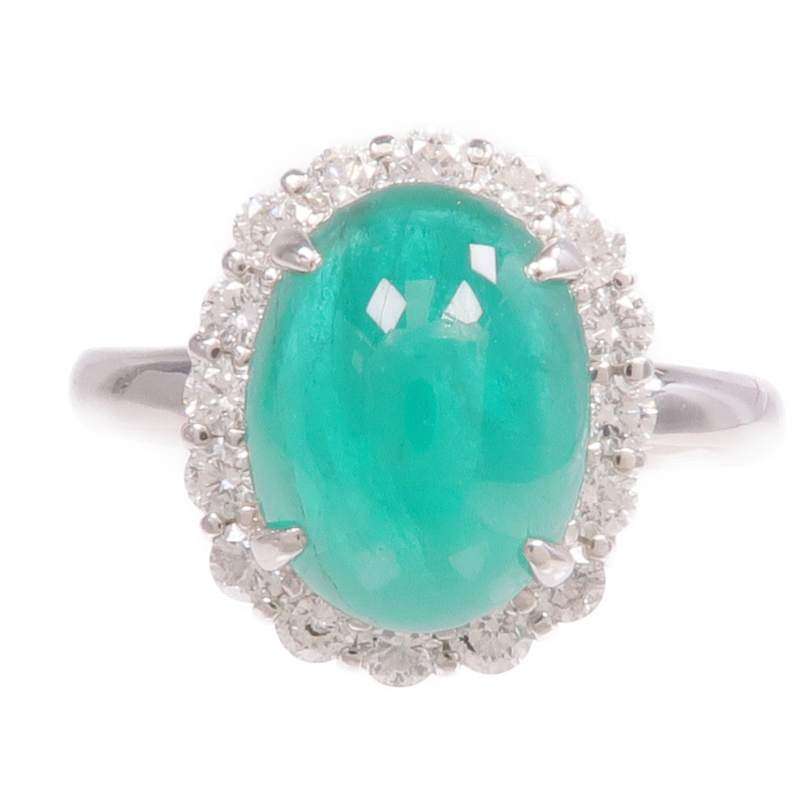 JEWELRY PT900鉑金Emerald Diamond Ring綠寶石/鑽石戒指US#7.25