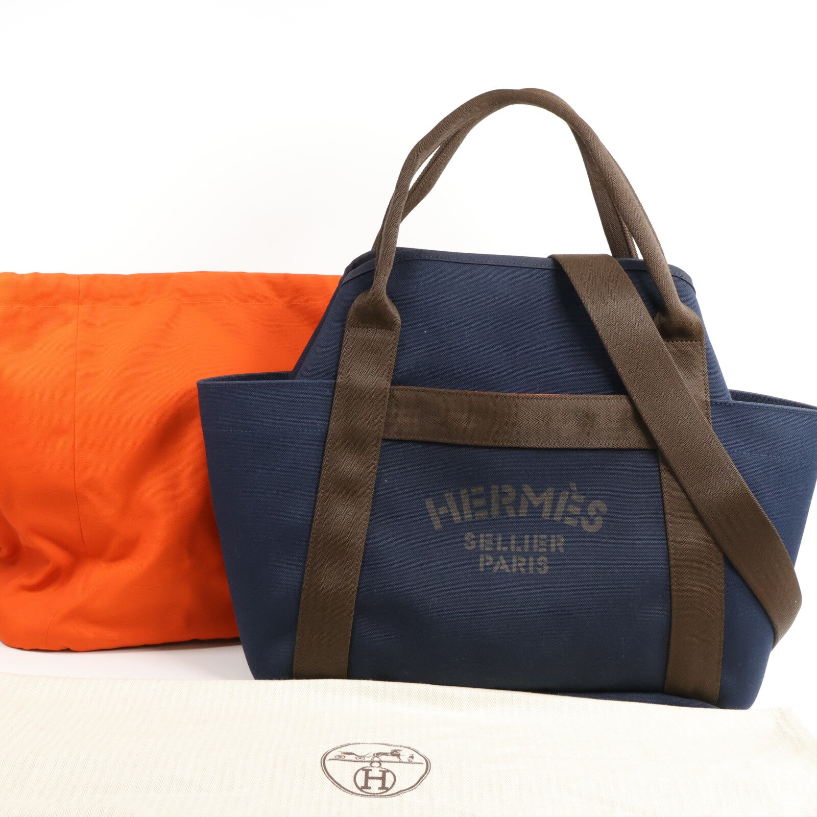 HERMES 帆布Sac De Pansage Groom手挽肩背兩用袋Navy/Feu