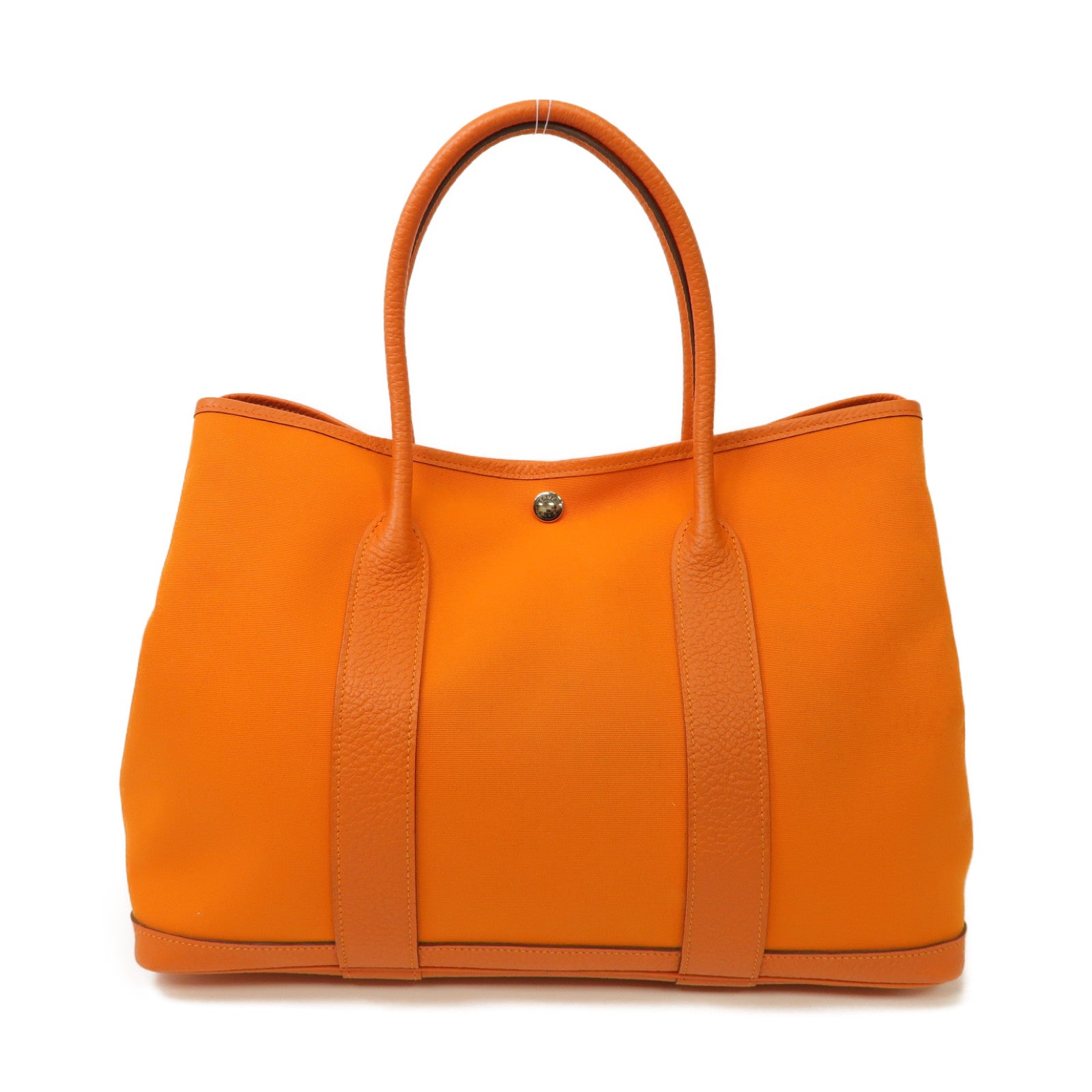 HERMES 【激減優惠】帆布Garden Party PM銀扣肩背袋橙色