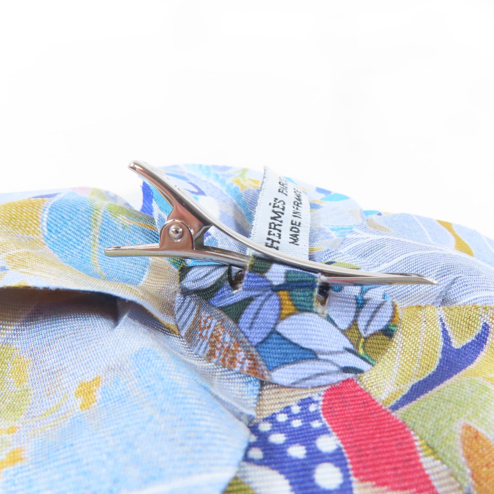 HERMES 絲質ACCESSOIRES FLEUR EN TWILL銀扣髮夾藍色