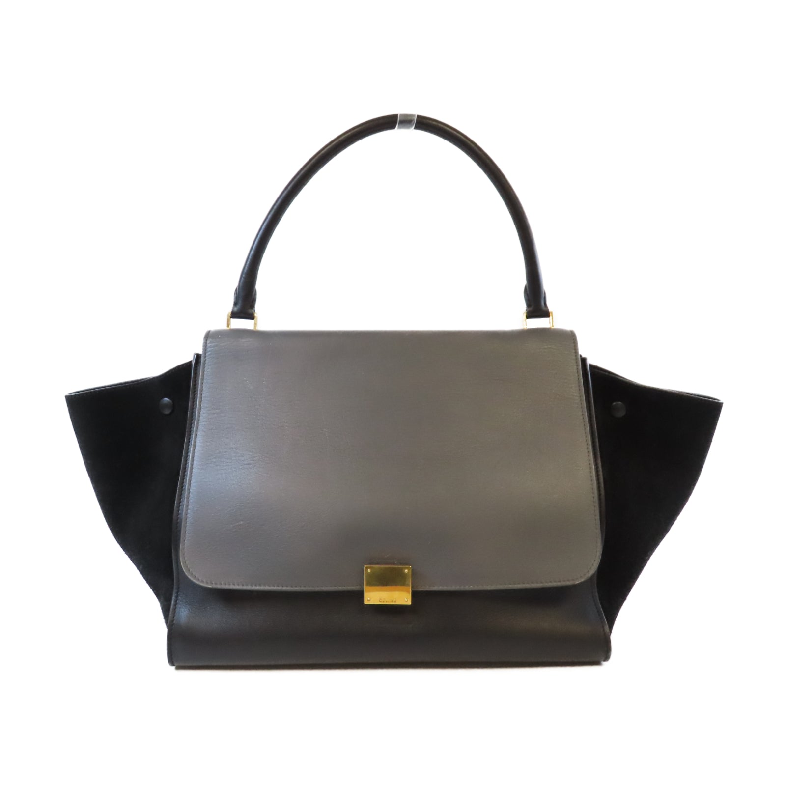 CELINE 【激減優惠】牛皮皮革Trapaze金扣肩背袋黑色/灰色