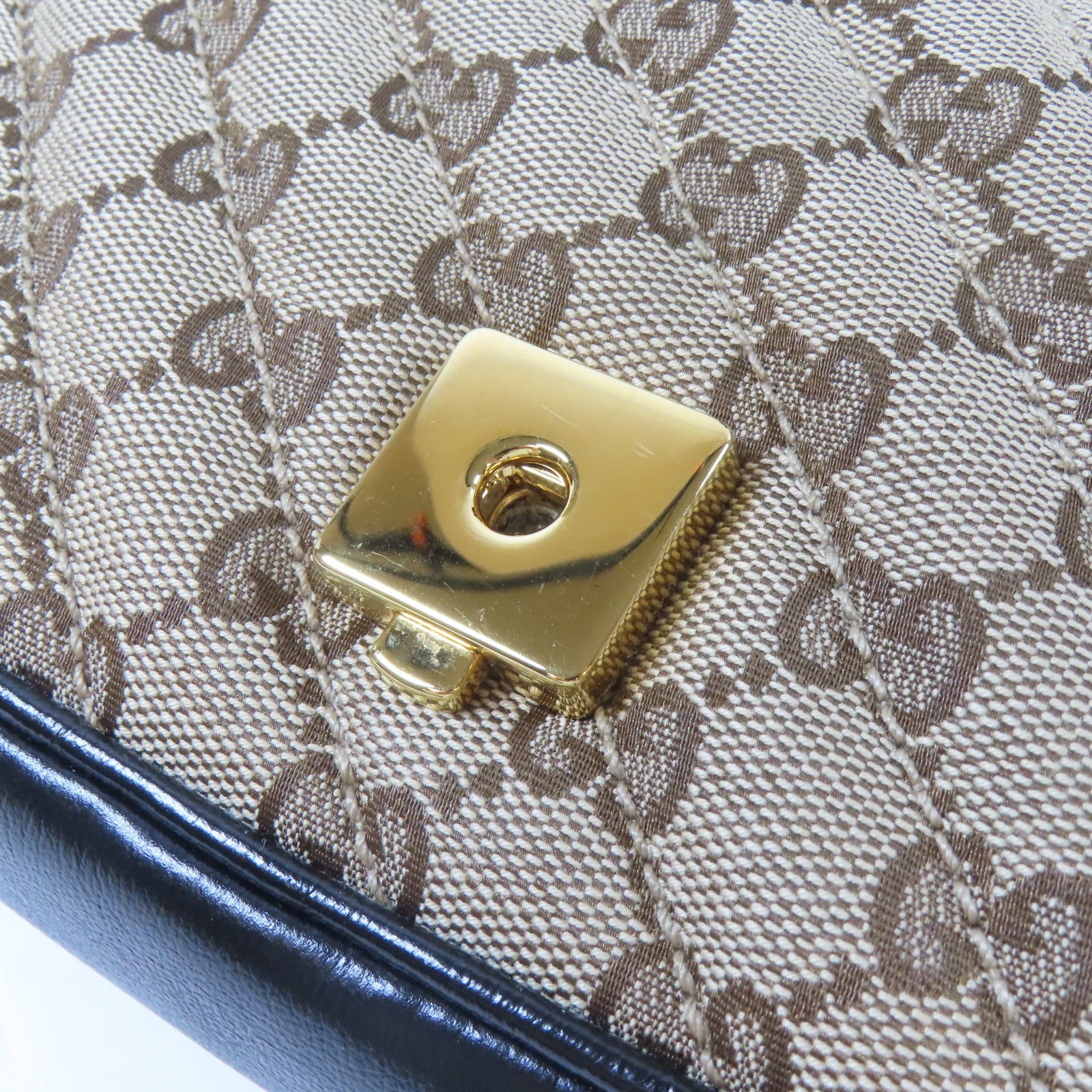 GUCCI 斜紋帆布GG Marmont金扣鏈帶肩背袋黑色/啡色