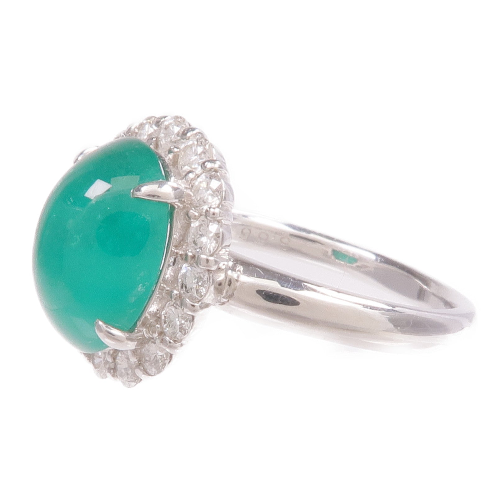 JEWELRY PT900鉑金Emerald Diamond Ring綠寶石/鑽石戒指US#7.25