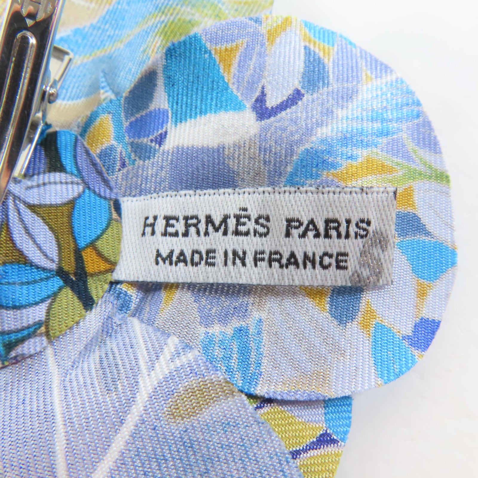 HERMES 絲質ACCESSOIRES FLEUR EN TWILL銀扣髮夾藍色