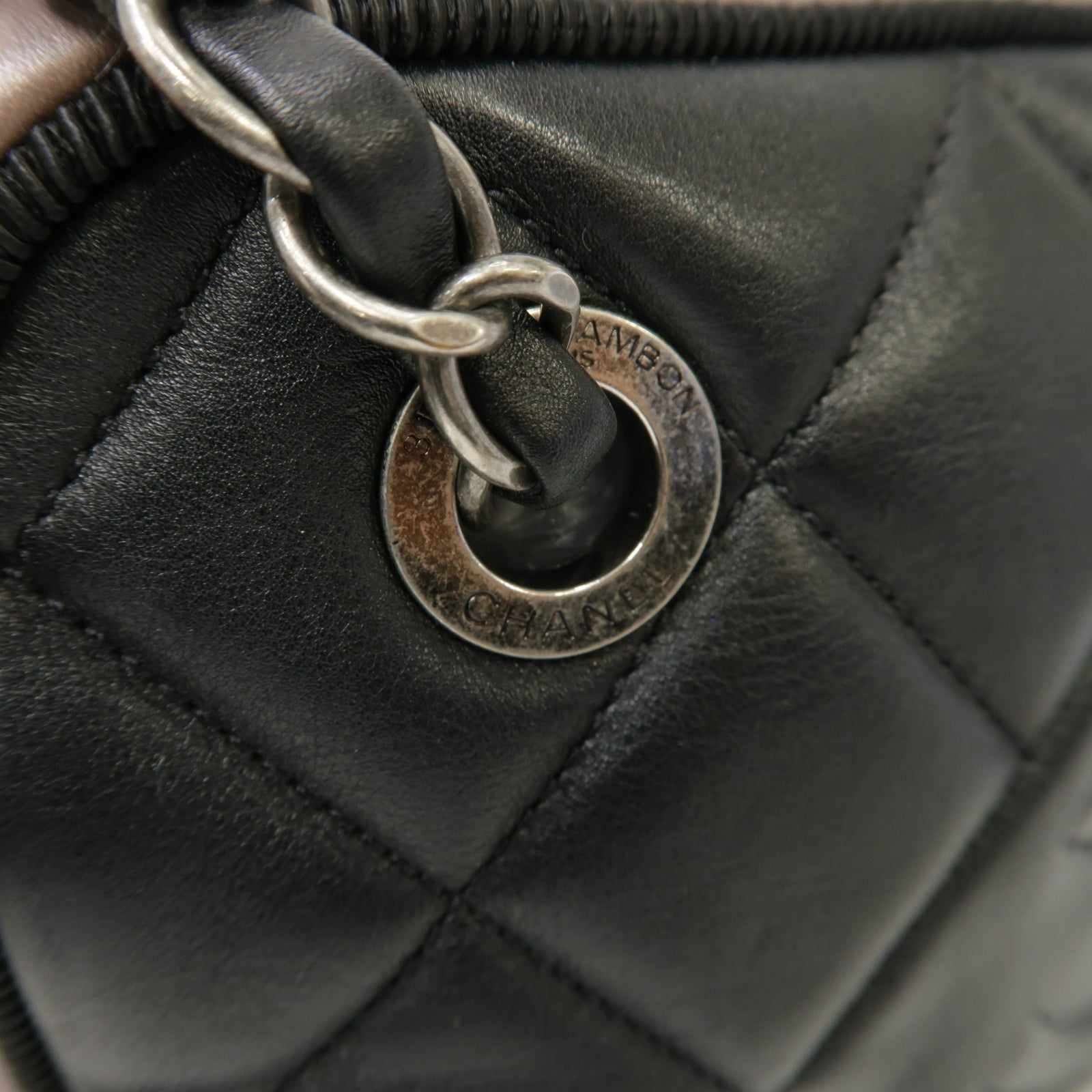CHANEL 【激減優惠】菱格牛皮皮革Chain Shoulder銀扣鏈帶肩背袋黑色