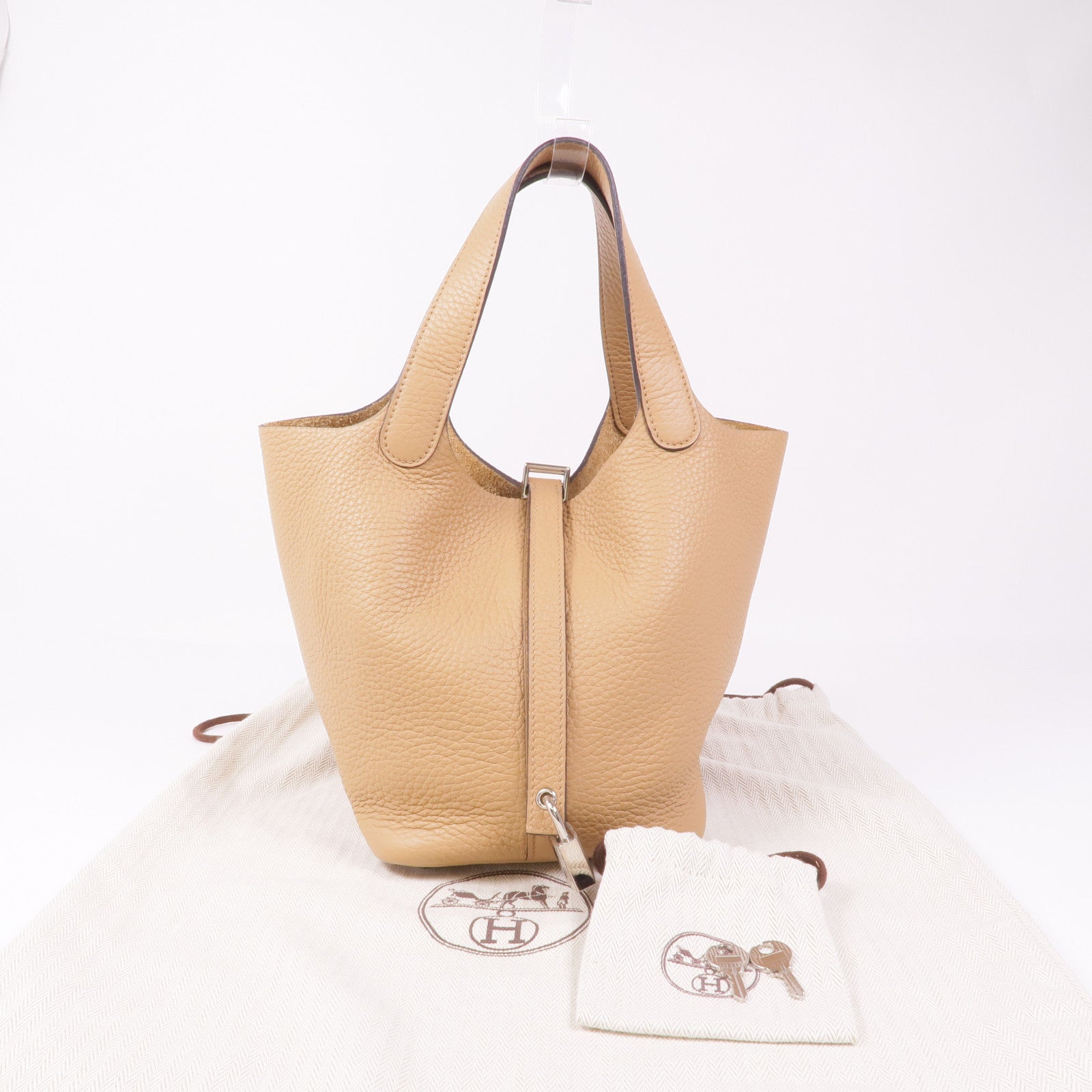 HERMES PHW Picotin PM Tote Bag Clemence Leather Brown