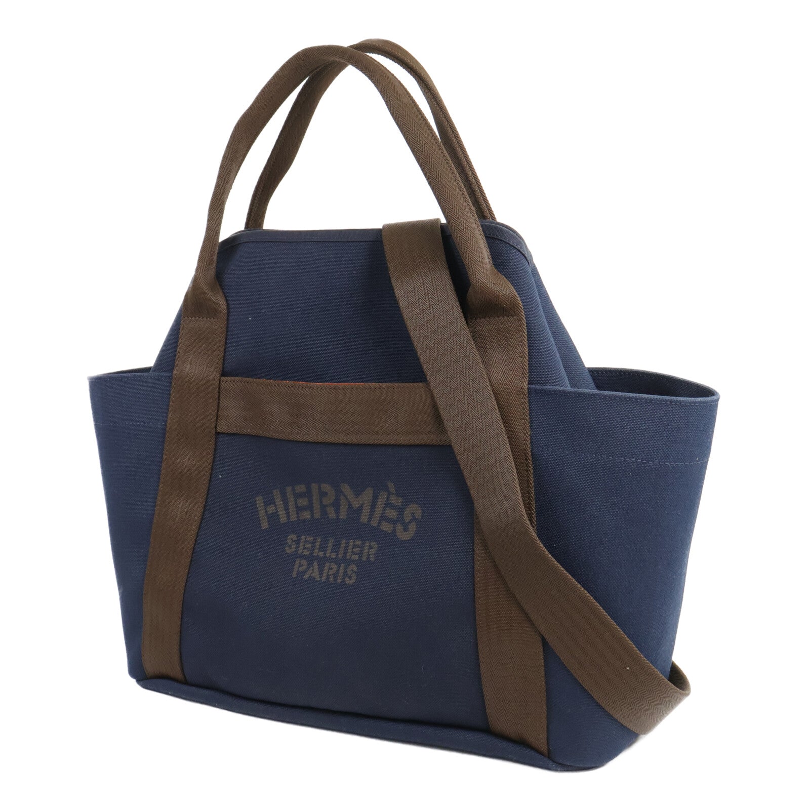 HERMES 帆布Sac De Pansage Groom手挽肩背兩用袋Navy/Feu