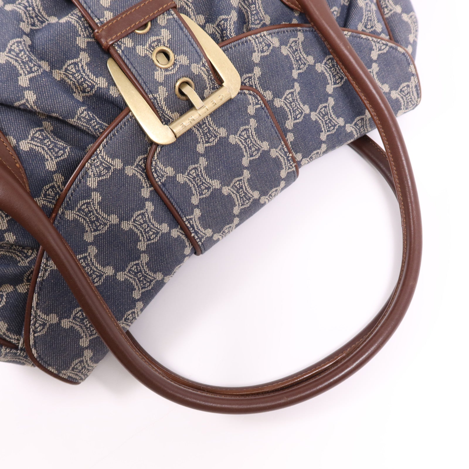 CELINE 牛仔布/皮革Macadam Hand Bag金扣手挽袋