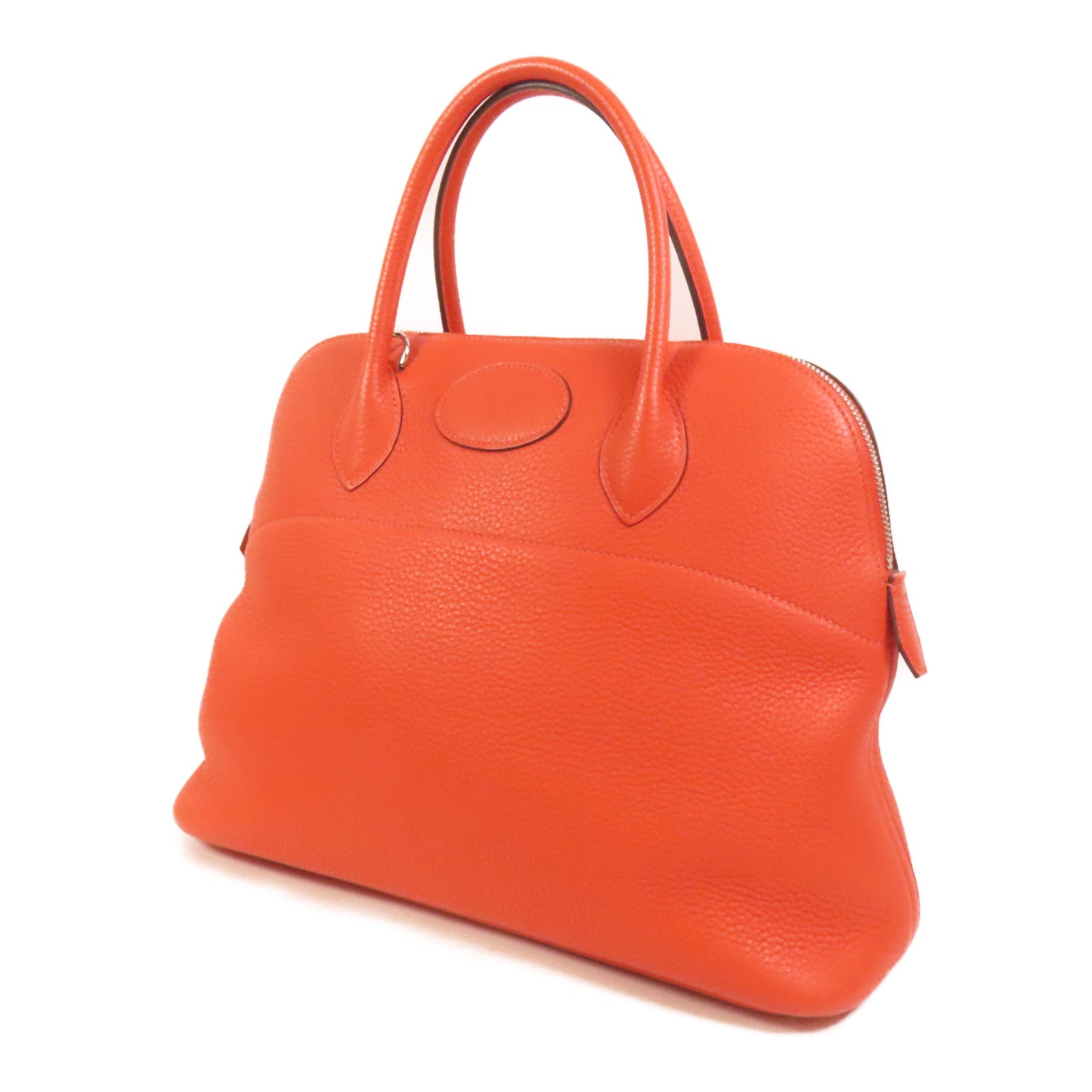 HERMES Clemence皮革Bolide 35銀扣手挽肩背兩用袋Orange Poppy