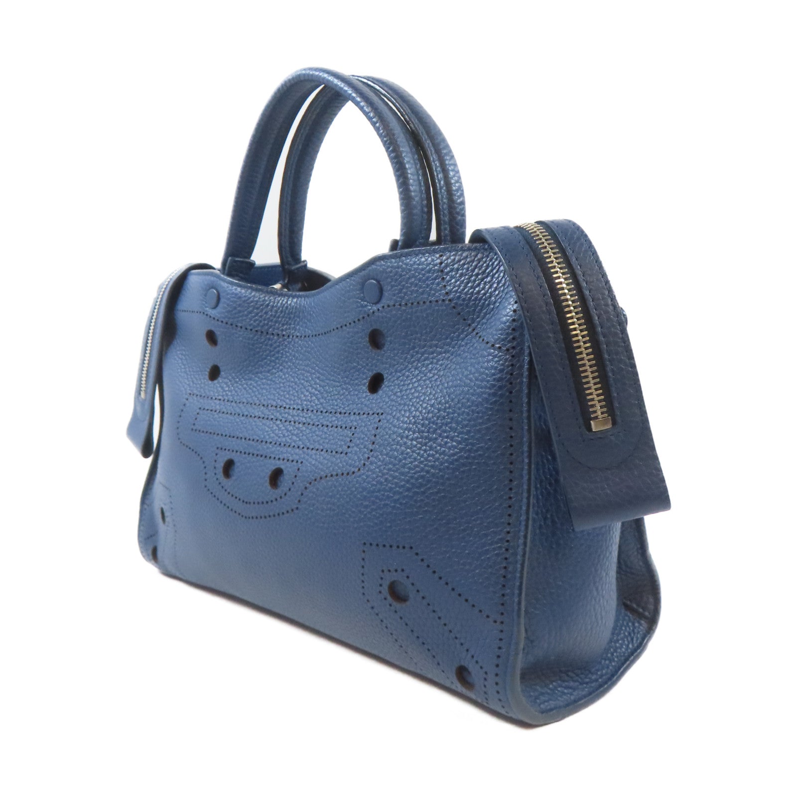 BALENCIAGA 牛皮皮革Blackout City銀扣手挽肩背兩用袋藍色