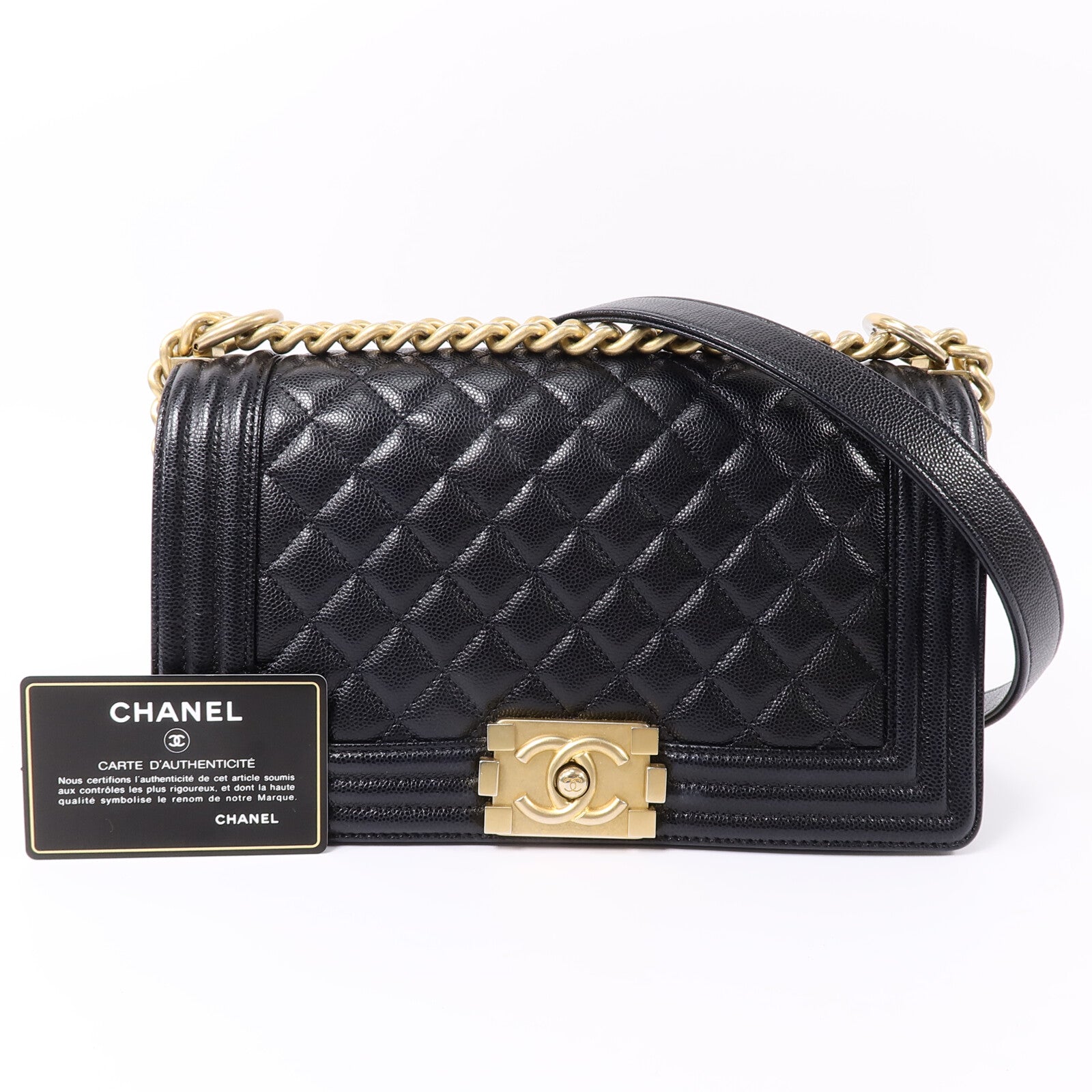 CHANEL 牛皮皮革Boy 25鏈帶手挽肩背兩用袋