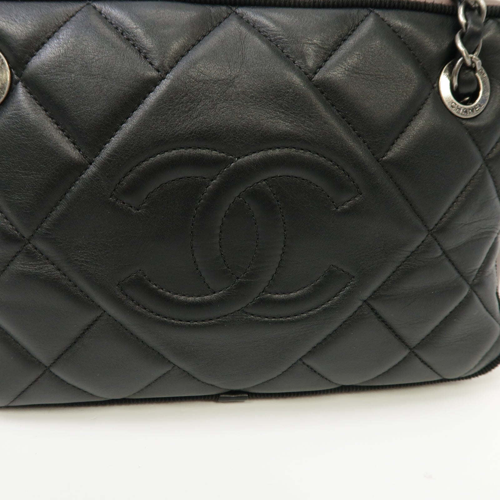 CHANEL 【激減優惠】菱格牛皮皮革Chain Shoulder銀扣鏈帶肩背袋黑色