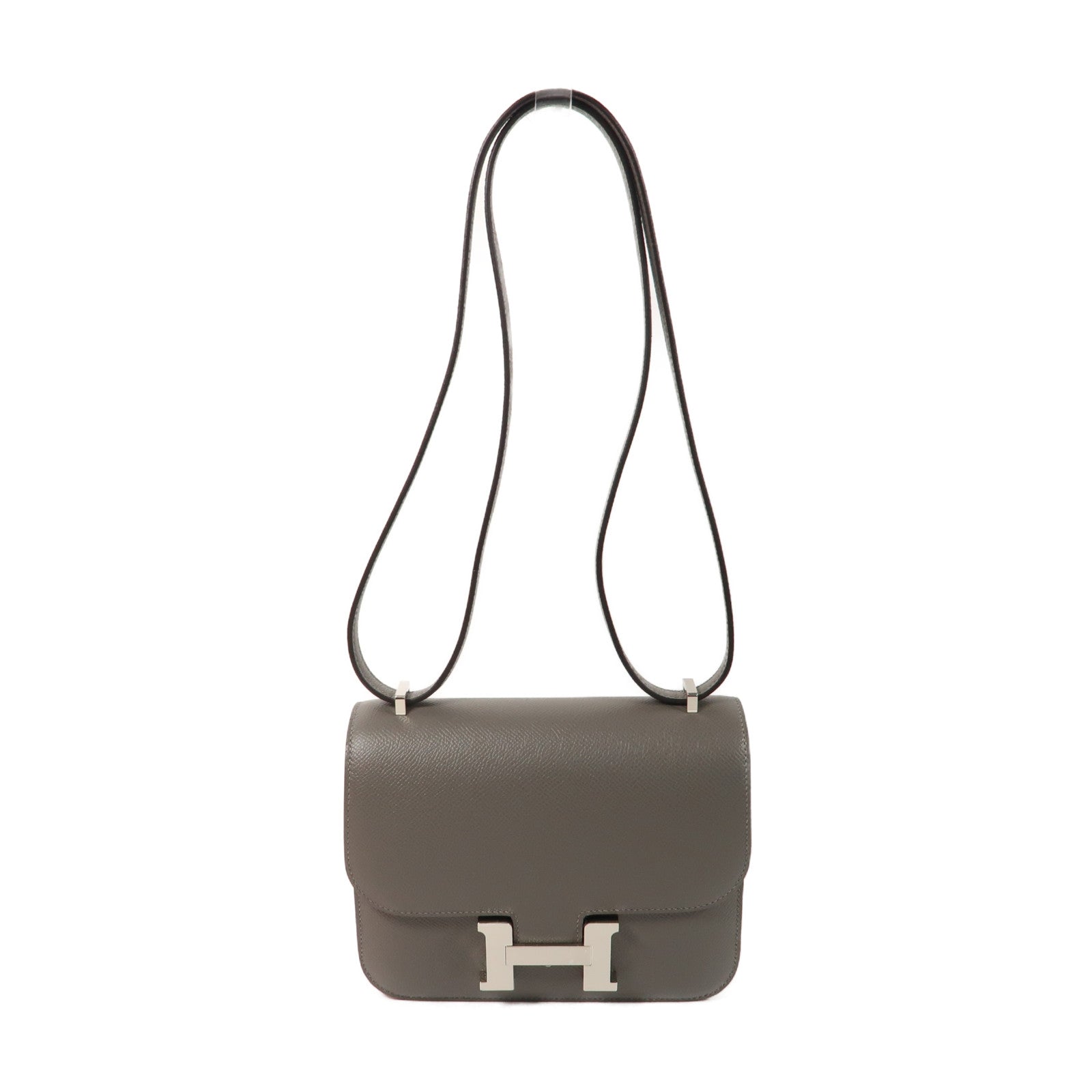 HERMES Epsom皮革Constance Mini銀扣手挽肩背兩用袋積雨雲灰色
