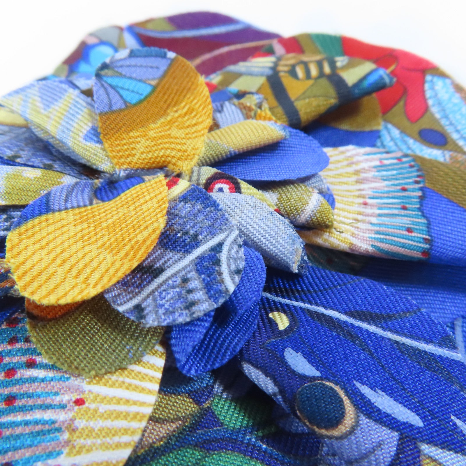 HERMES 絲質ACCESSOIRES FLEUR EN TWILL銀扣髮夾藍色