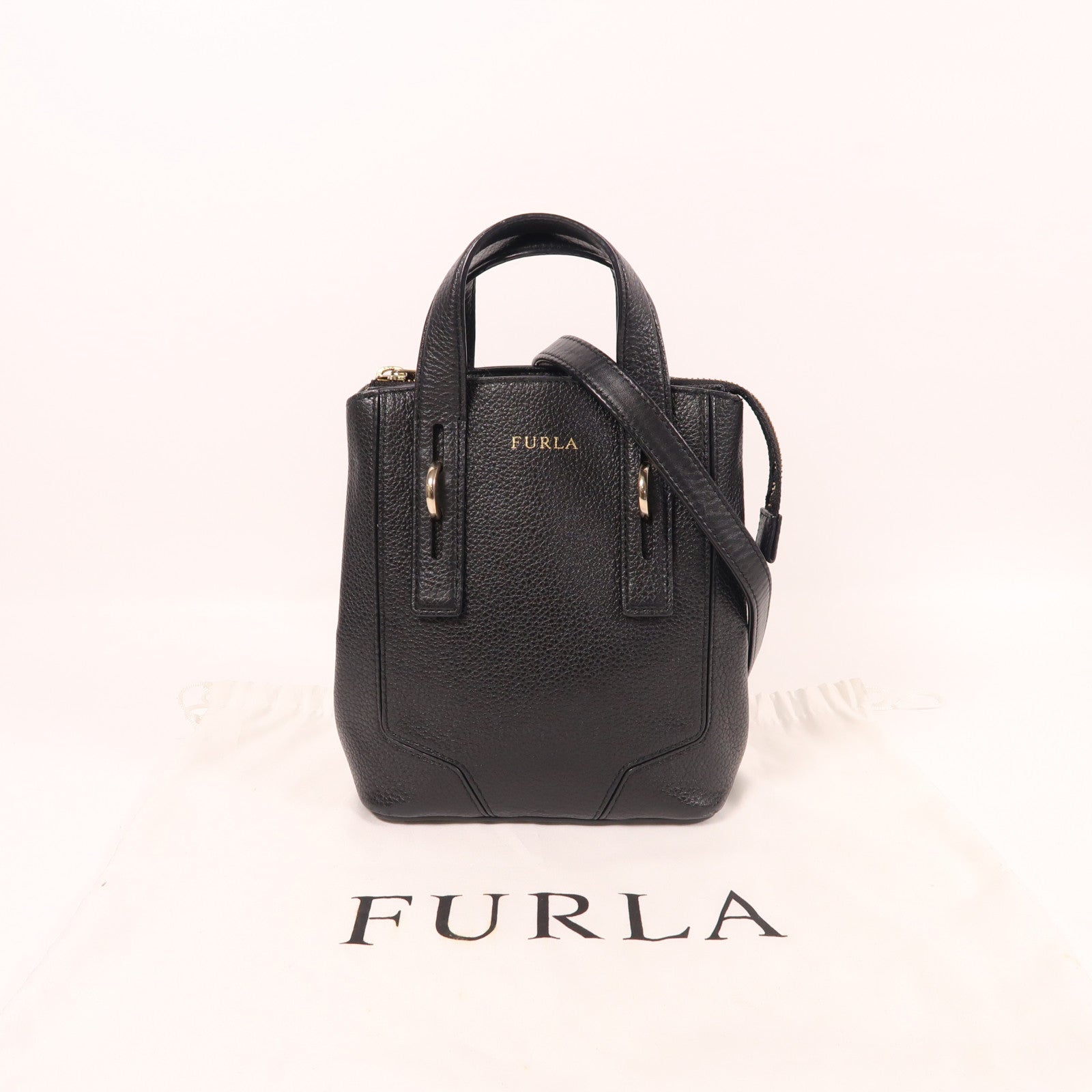 Furla 牛皮皮革2 Way Shoulder金扣手挽肩背兩用袋