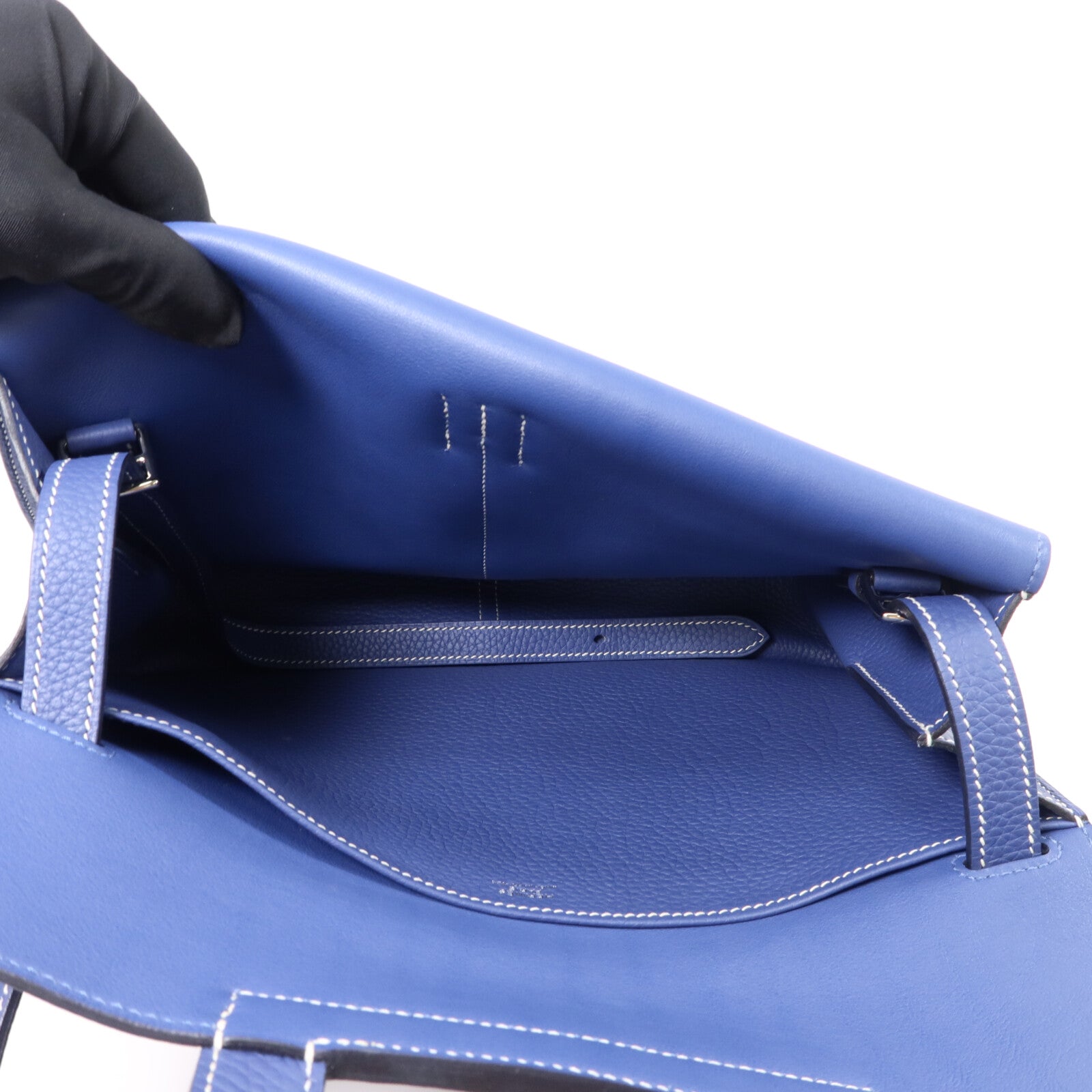 HERMES Clemence皮革Halzan 31手挽肩背兩用袋Bleu Brighton