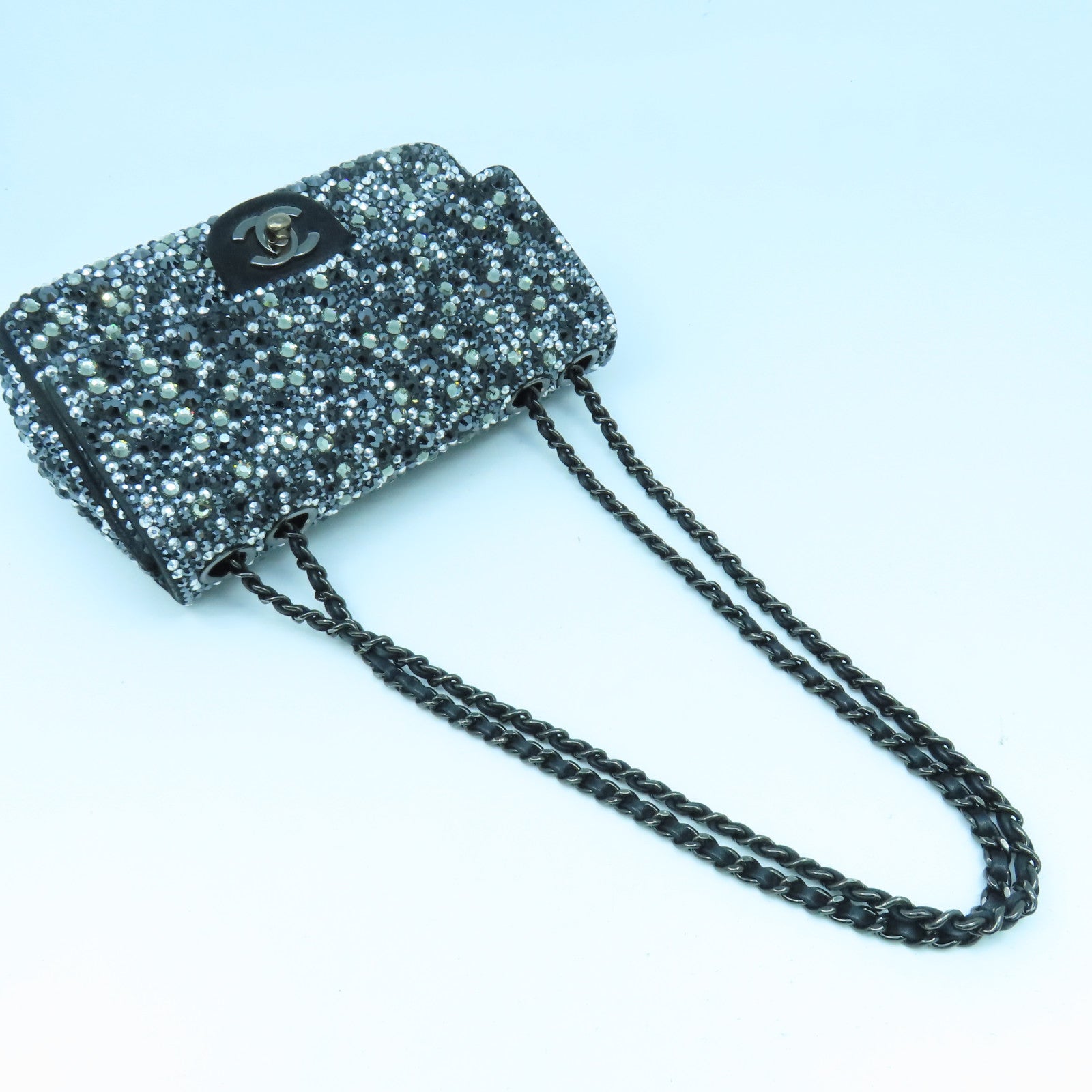 CHANEL 【清倉大減價】麂皮皮革/水晶Chain Shoulder Bag鏈帶肩背袋黑色