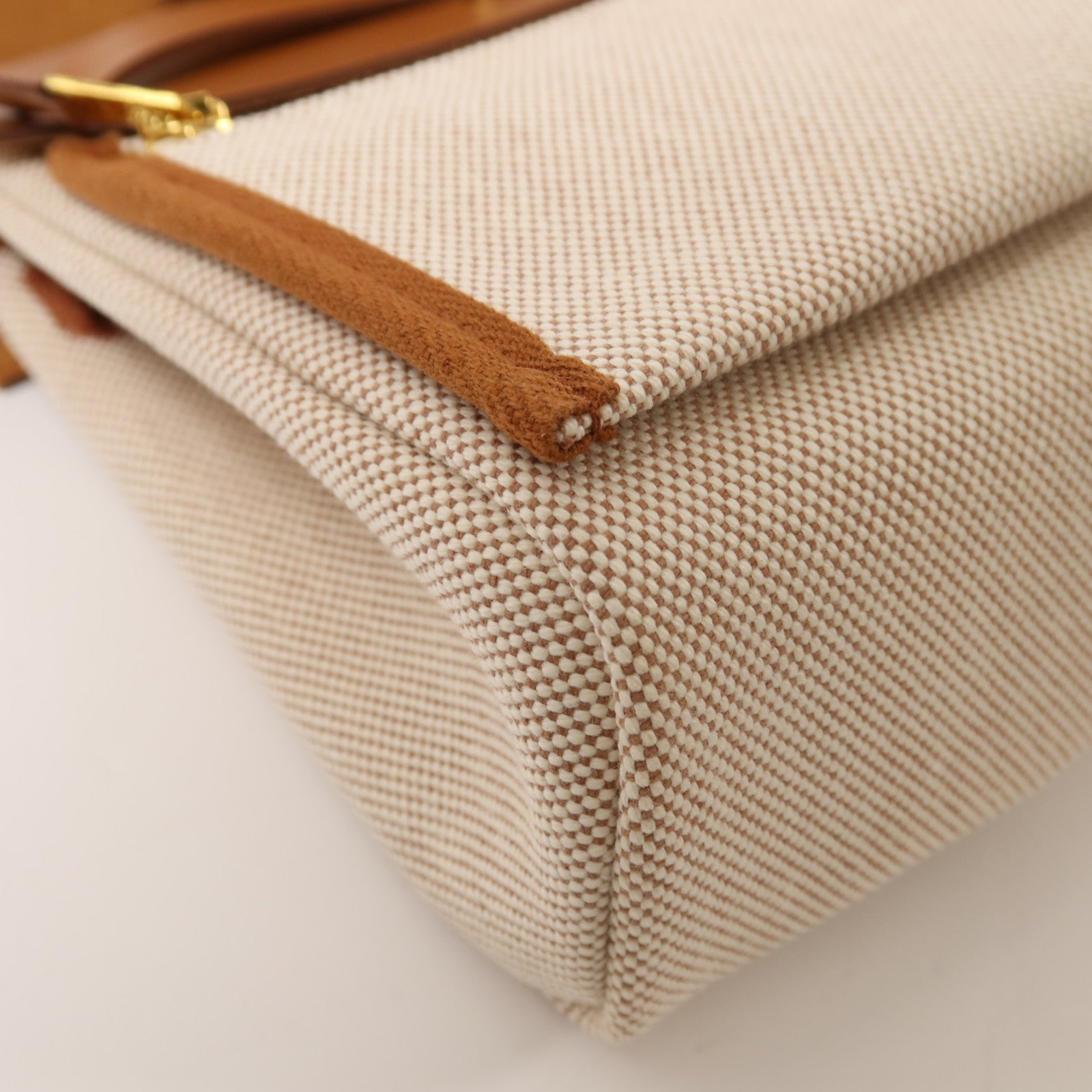 HERMES 帆布Mini Herbag金扣肩背袋Gold/Ecru