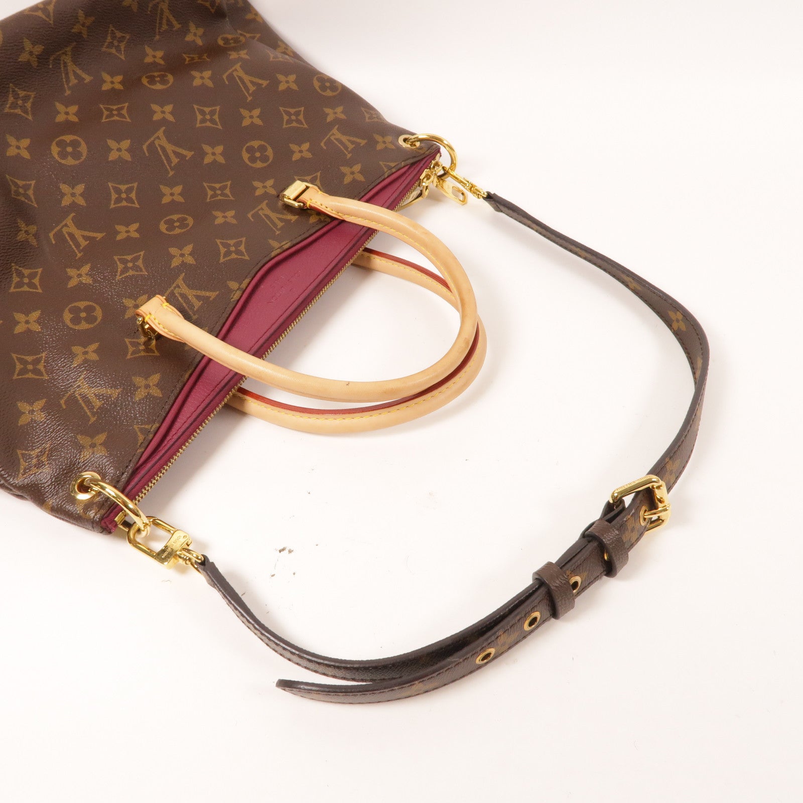 LOUIS VUITTON Monogram Pallas MM金扣手挽肩背兩用袋紅色/啡色