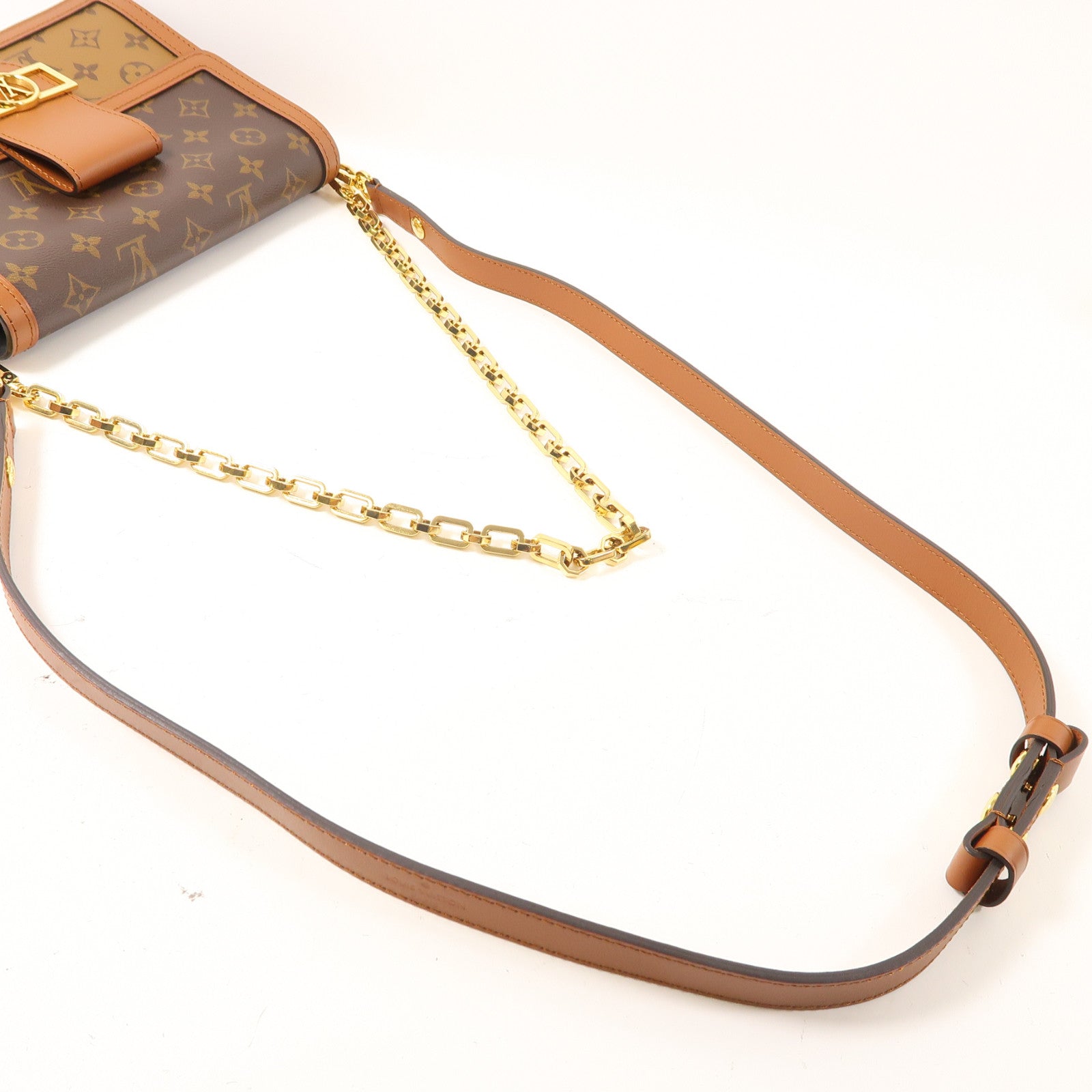 LOUIS VUITTON Monogram/Monogram Reverse Dauphine MM金扣手挽肩背兩用袋棕色