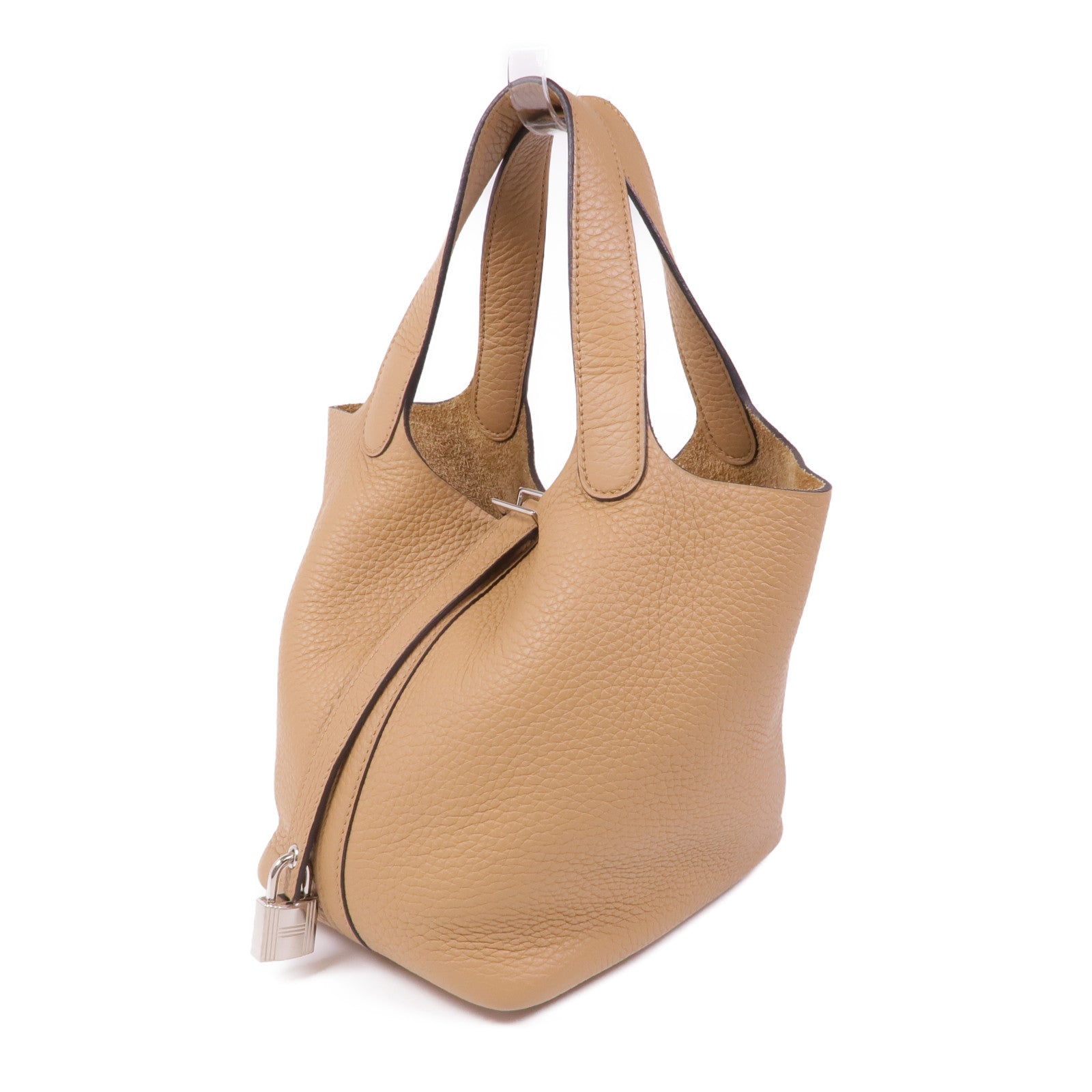 HERMES PHW Picotin PM Tote Bag Clemence Leather Brown