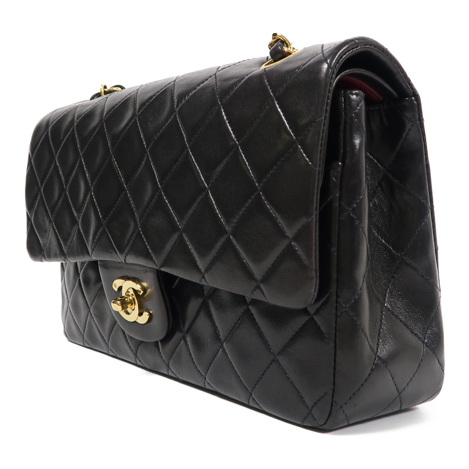 CHANEL 菱格牛皮皮革Classic 25cm金扣鏈帶肩背袋黑色
